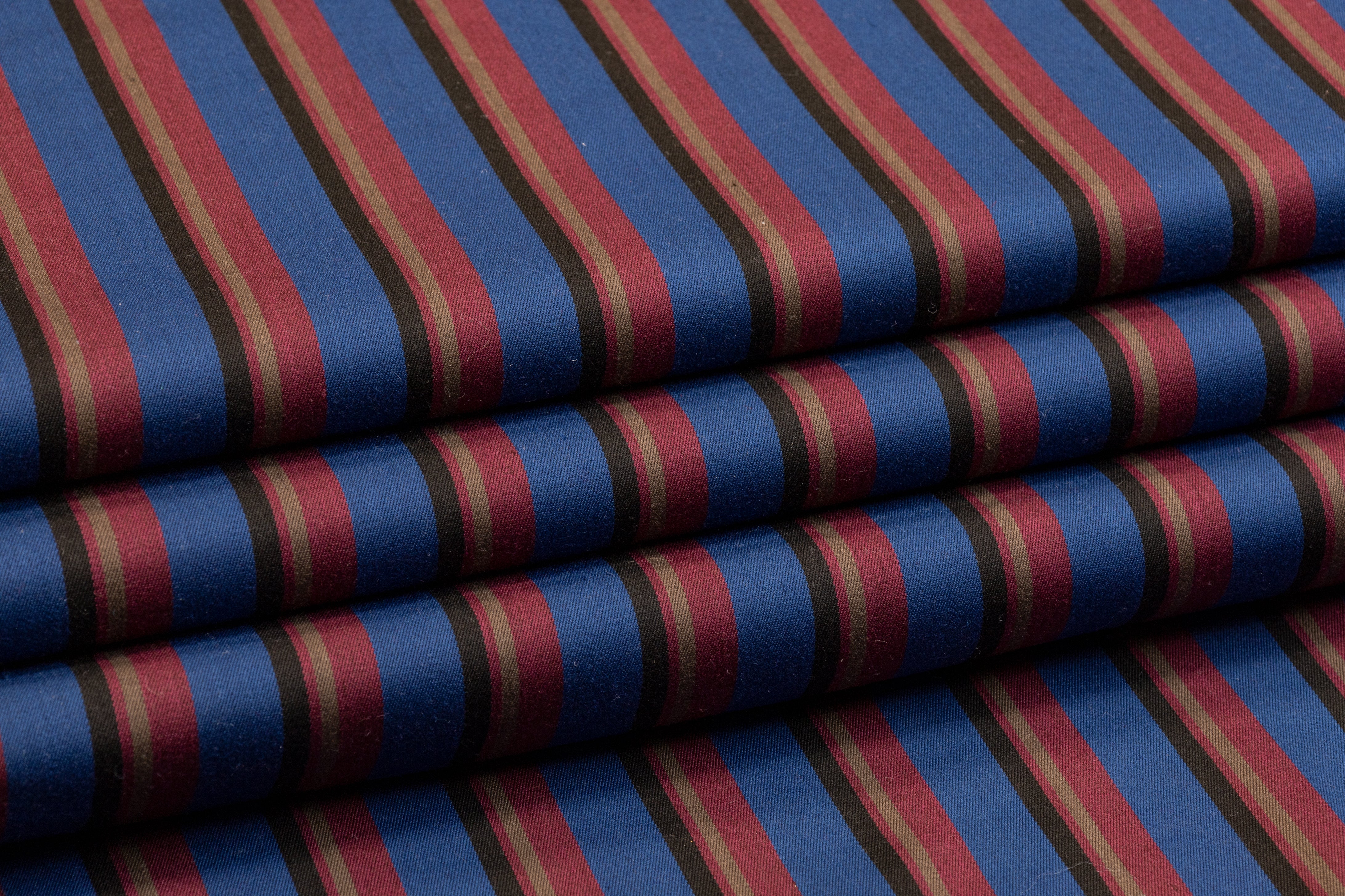 Striped Italian Poly Cotton Twill - Maroon, Blue, Black