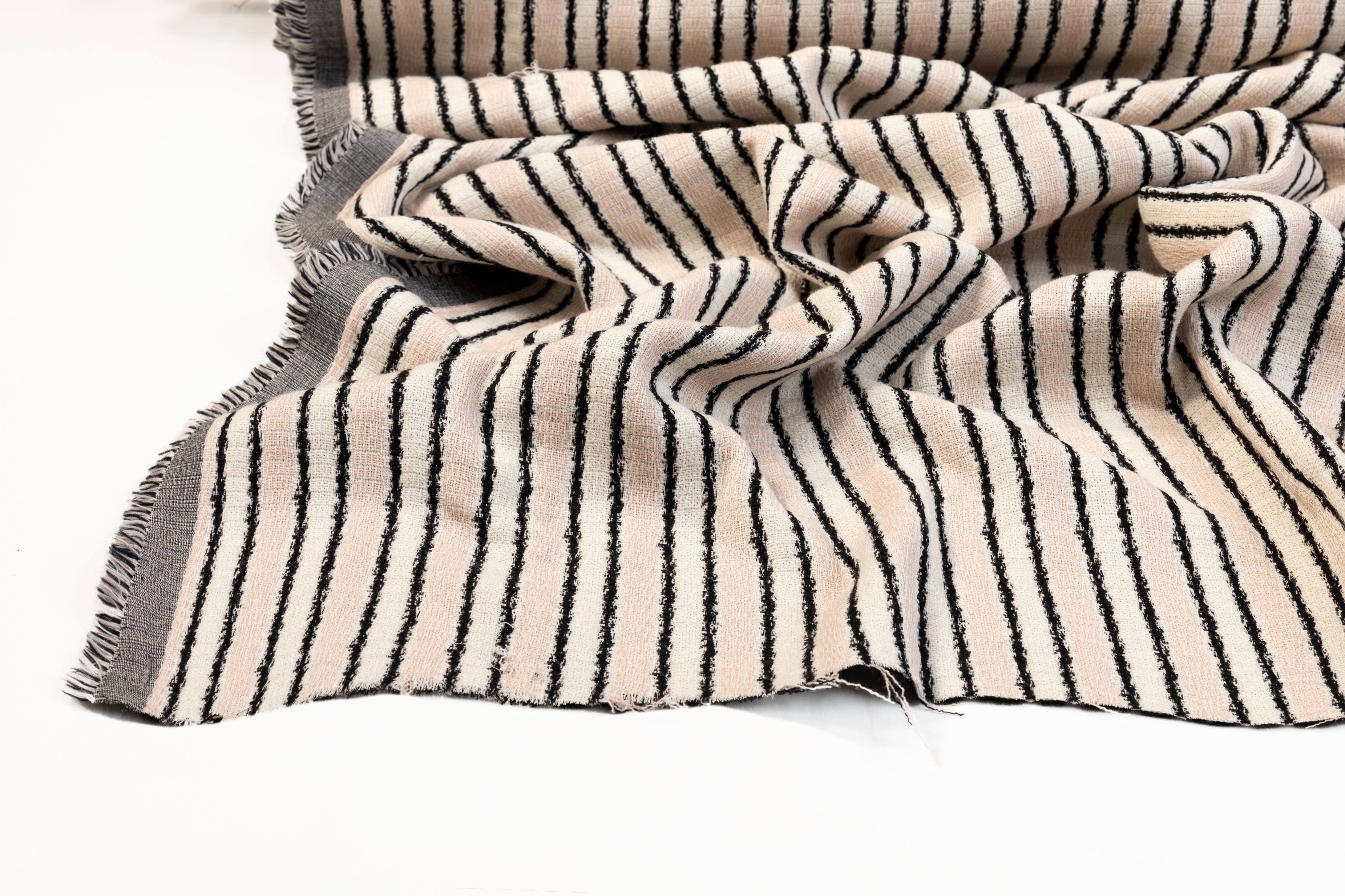 Striped Italian Cotton Viscose Jersey Tweed - Blush, White, Black