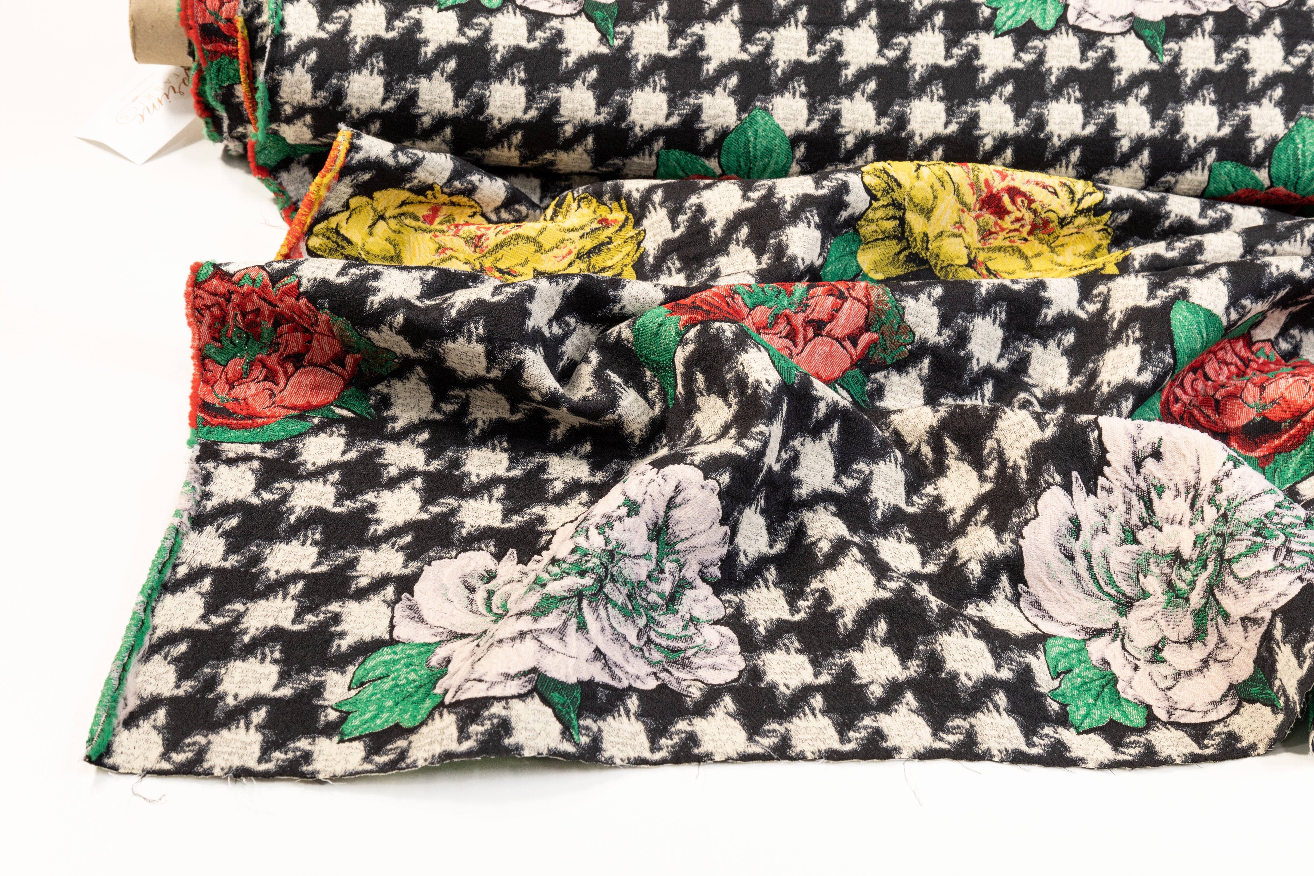 Floral Houndstooth Italian Cotton Blend Brocade - Multicolor