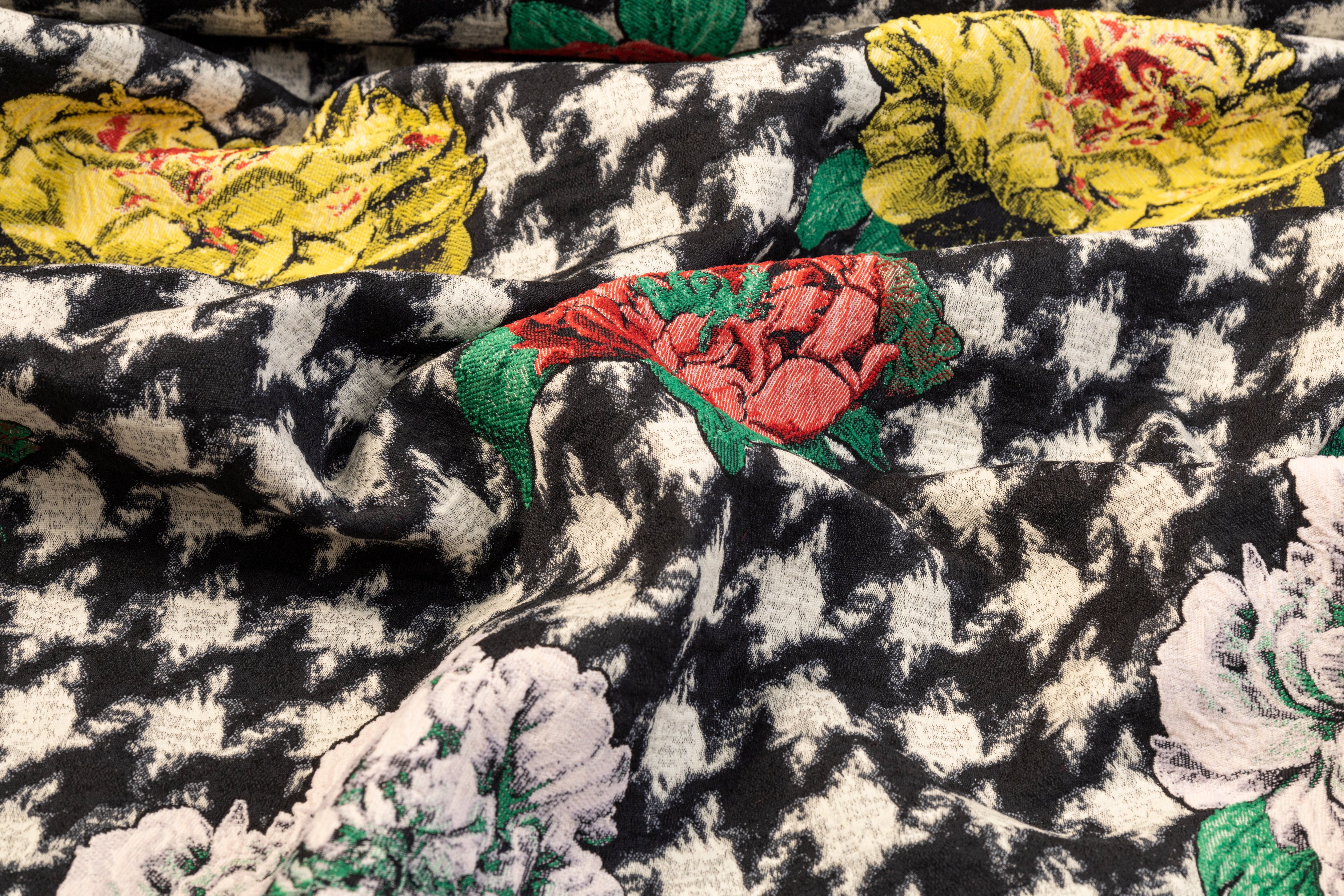 Floral Houndstooth Italian Cotton Blend Brocade - Multicolor