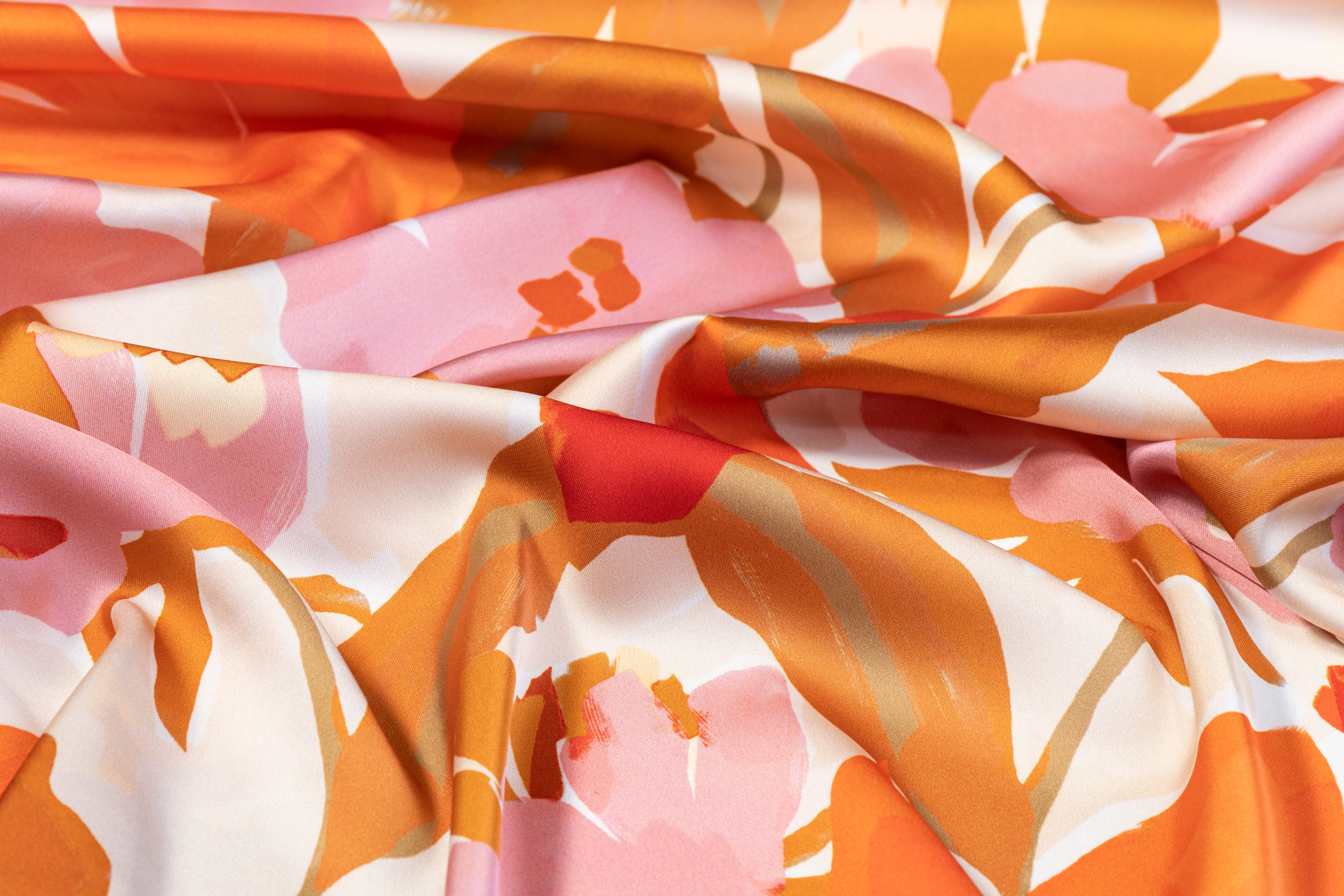 Floral Italian Charmeuse - Pink and Orange