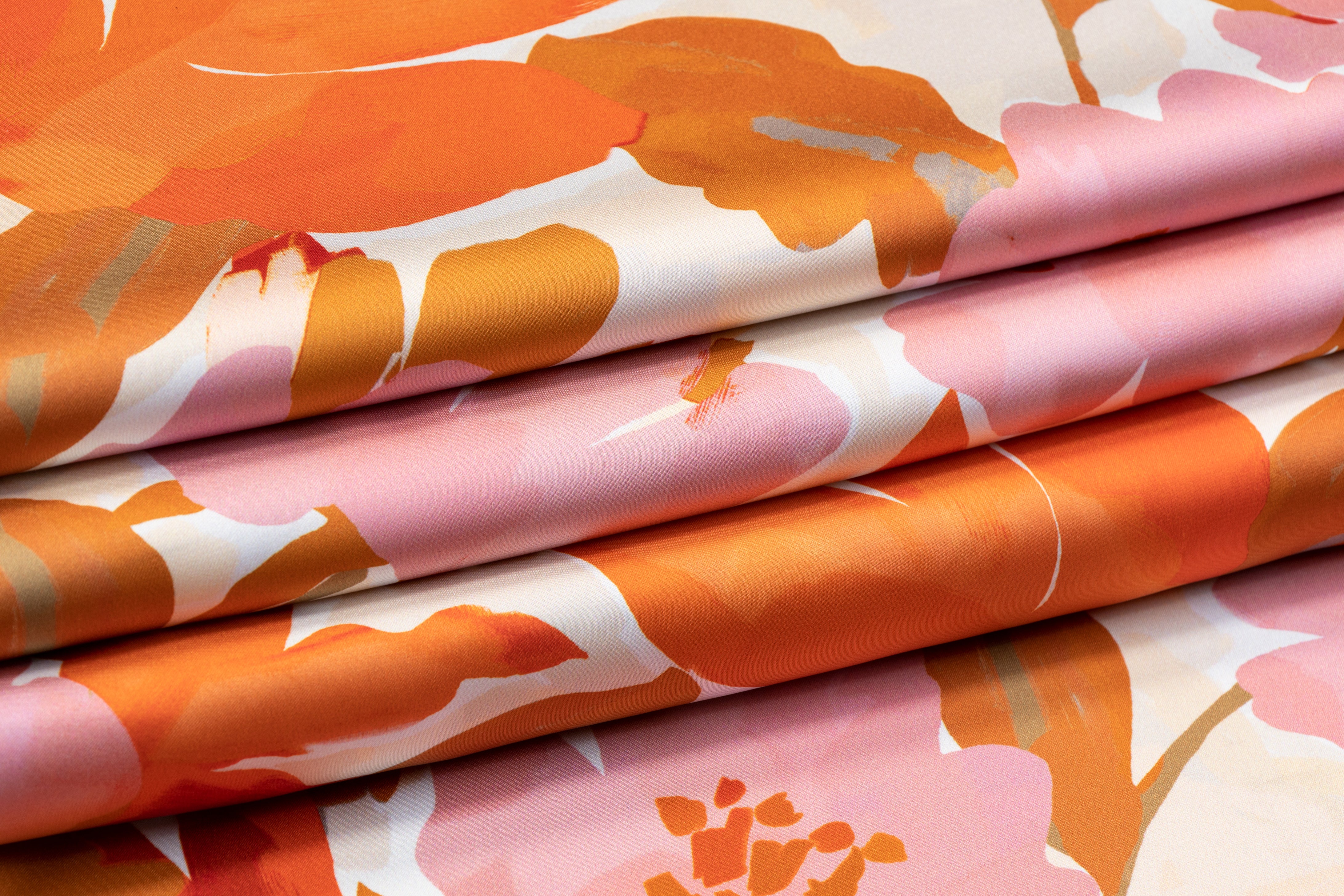 Floral Italian Charmeuse - Pink and Orange