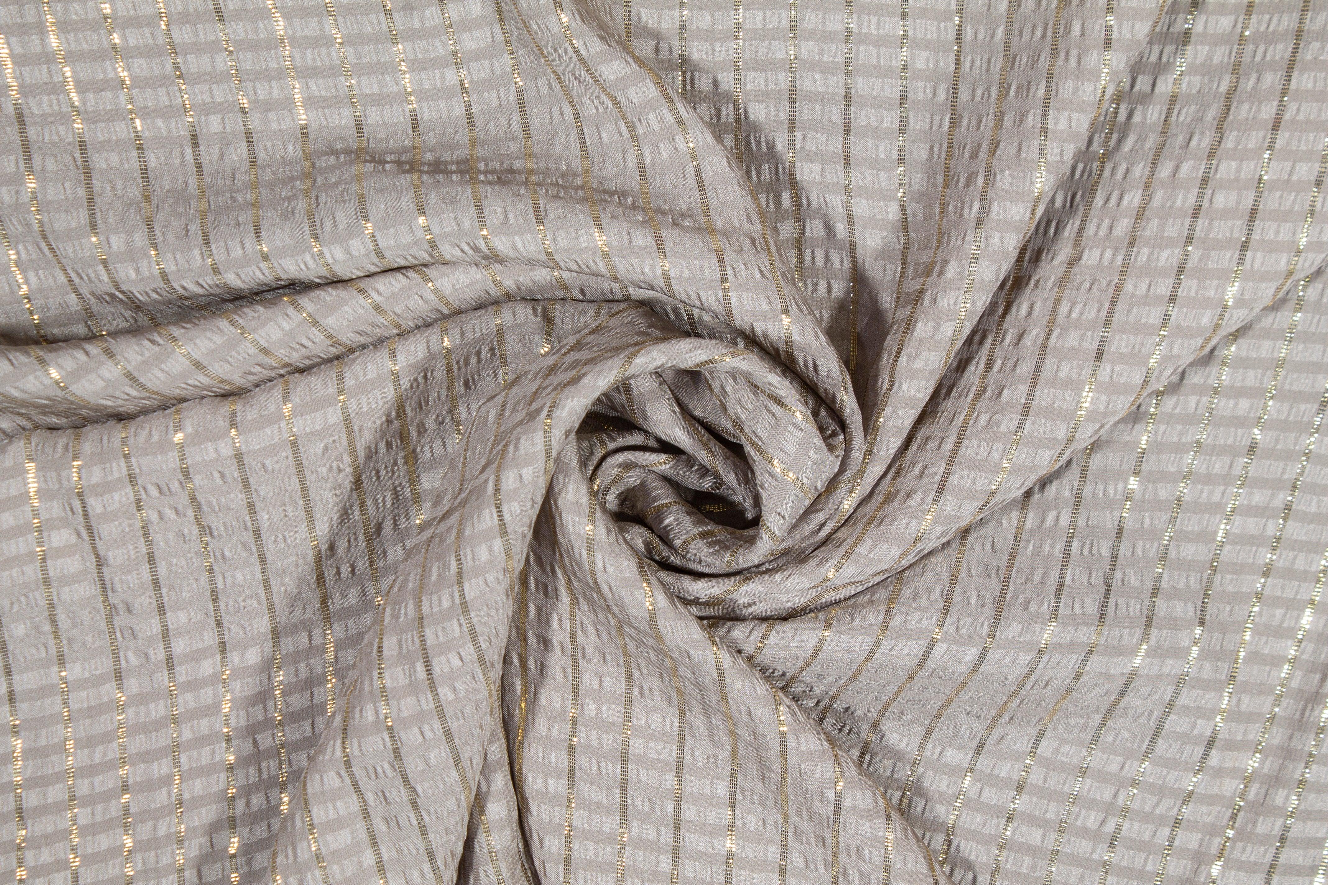 Metallic Striped Silk Jacquard - Taupe and Gold - Prime Fabrics
