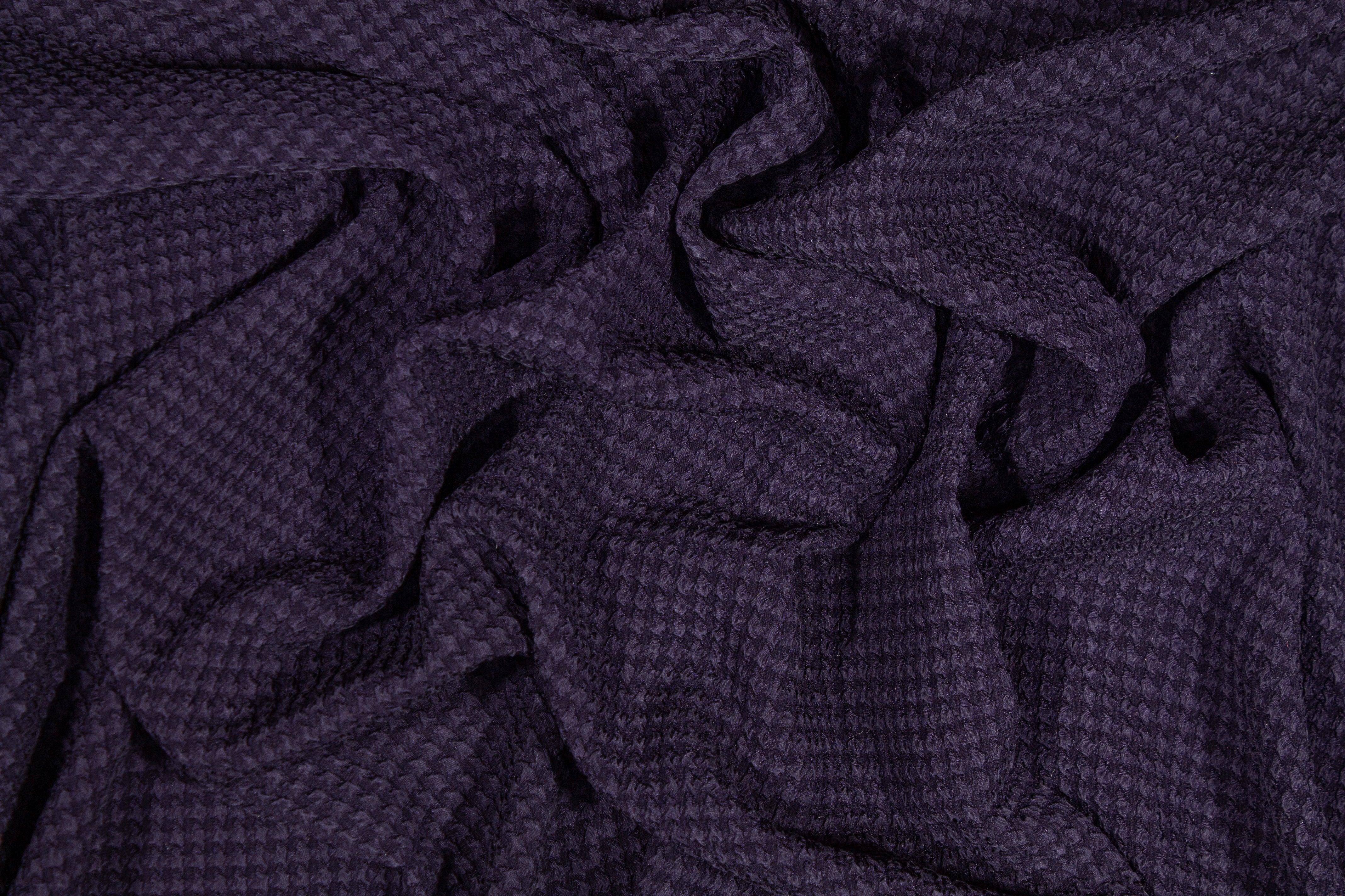 Textured Houndstooth Stretch Silk Crepe - Purple Blue - Prime Fabrics