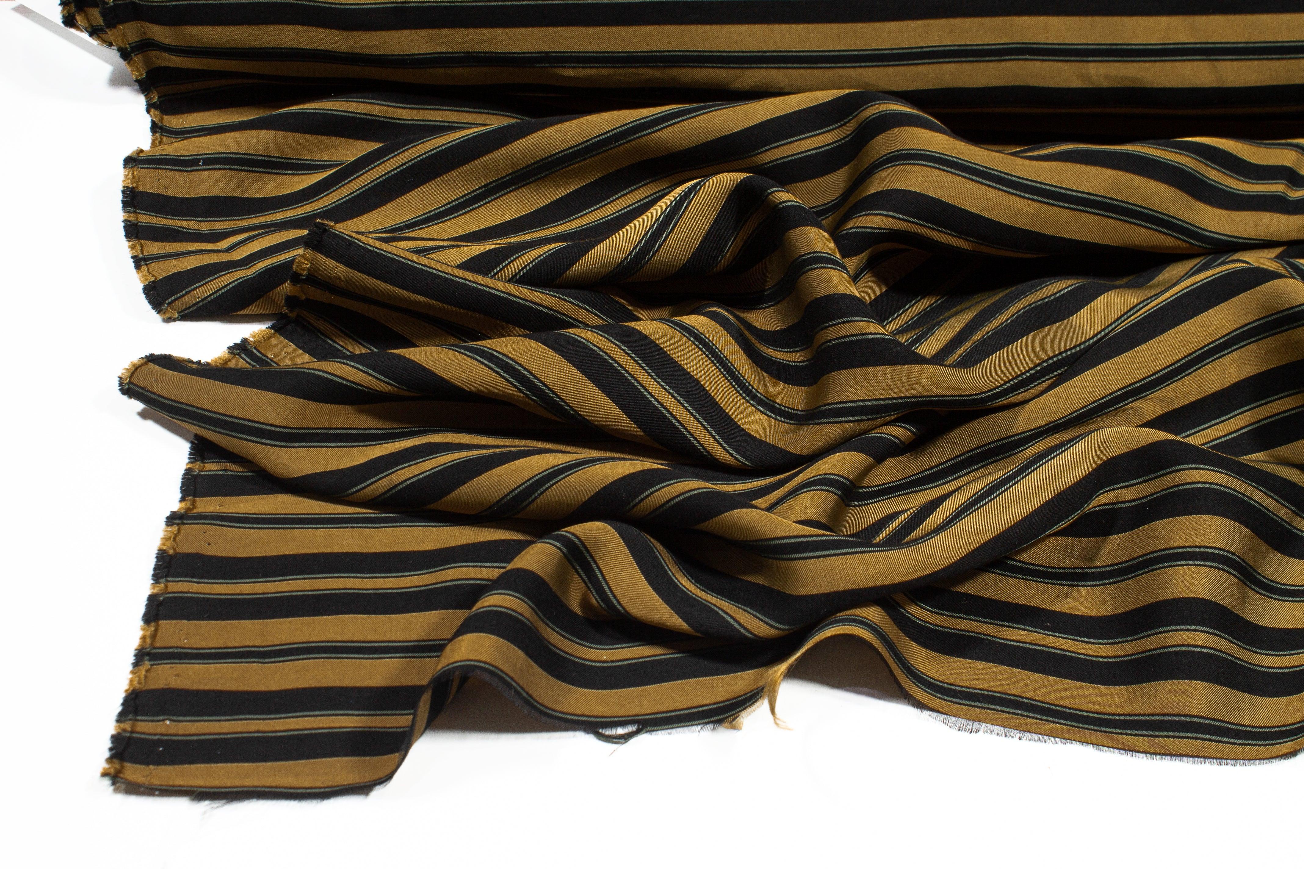 Brown and Black Striped Cotton Twill Shirting - Prime Fabrics