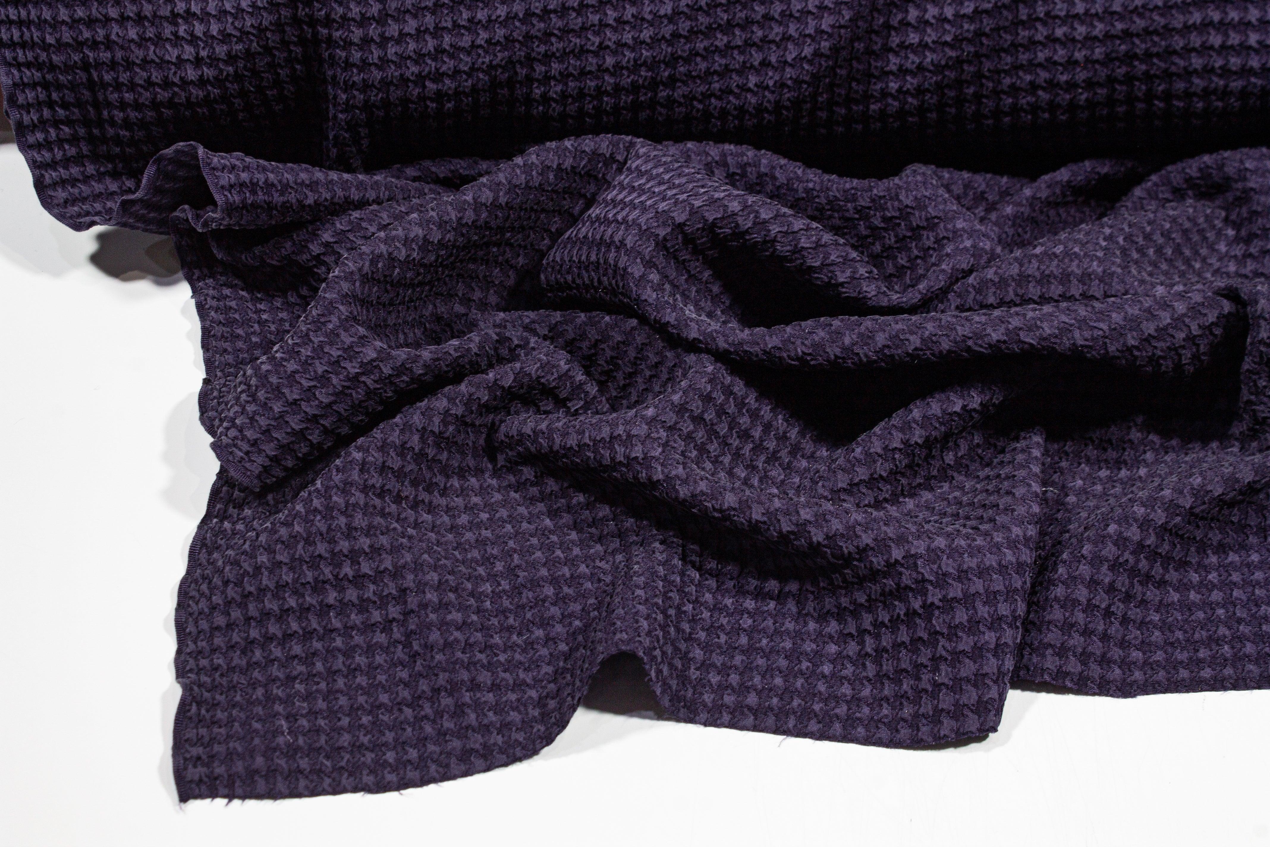 Textured Houndstooth Stretch Silk Crepe - Purple Blue - Prime Fabrics