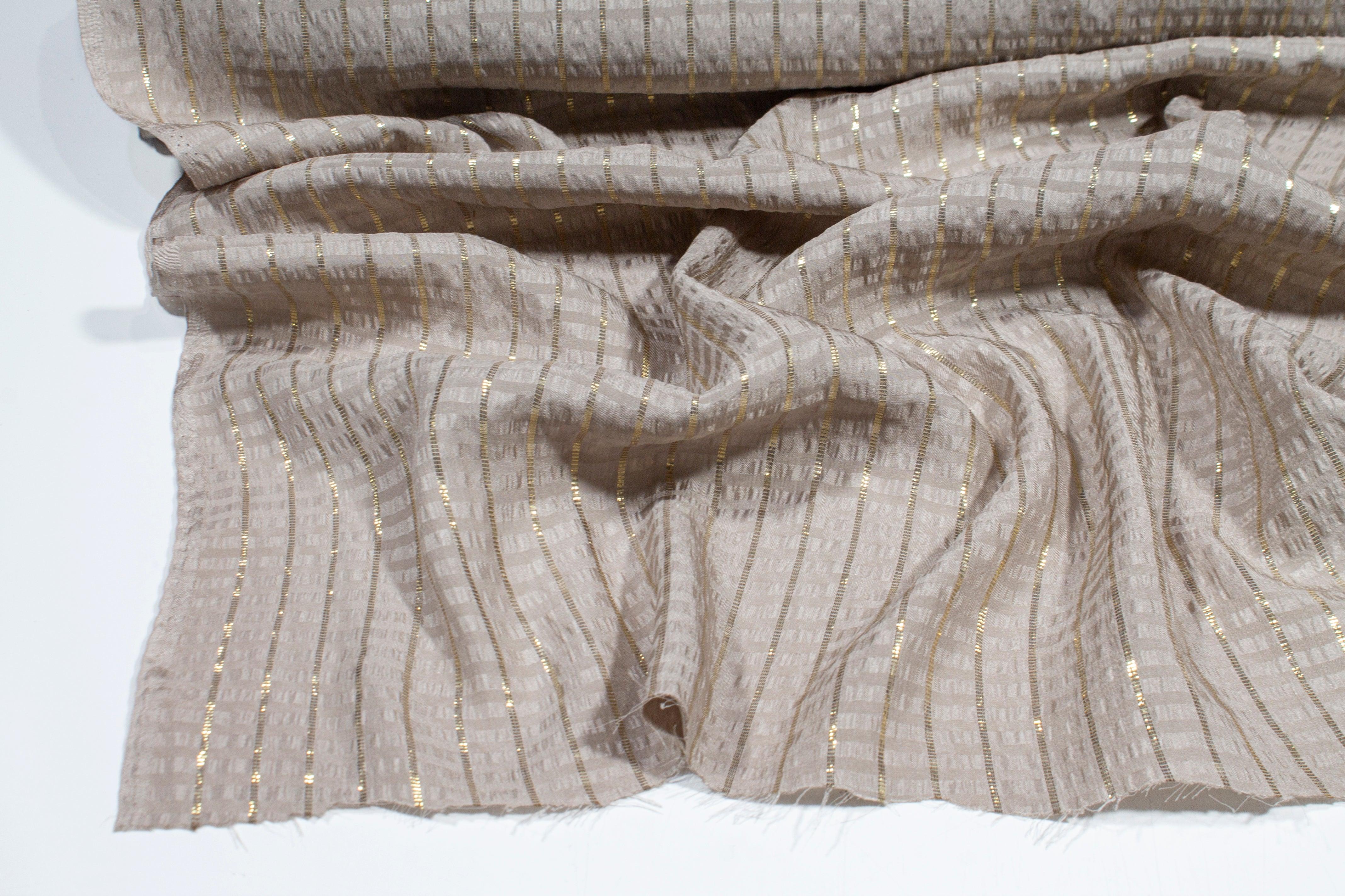 Metallic Striped Silk Jacquard - Taupe and Gold - Prime Fabrics
