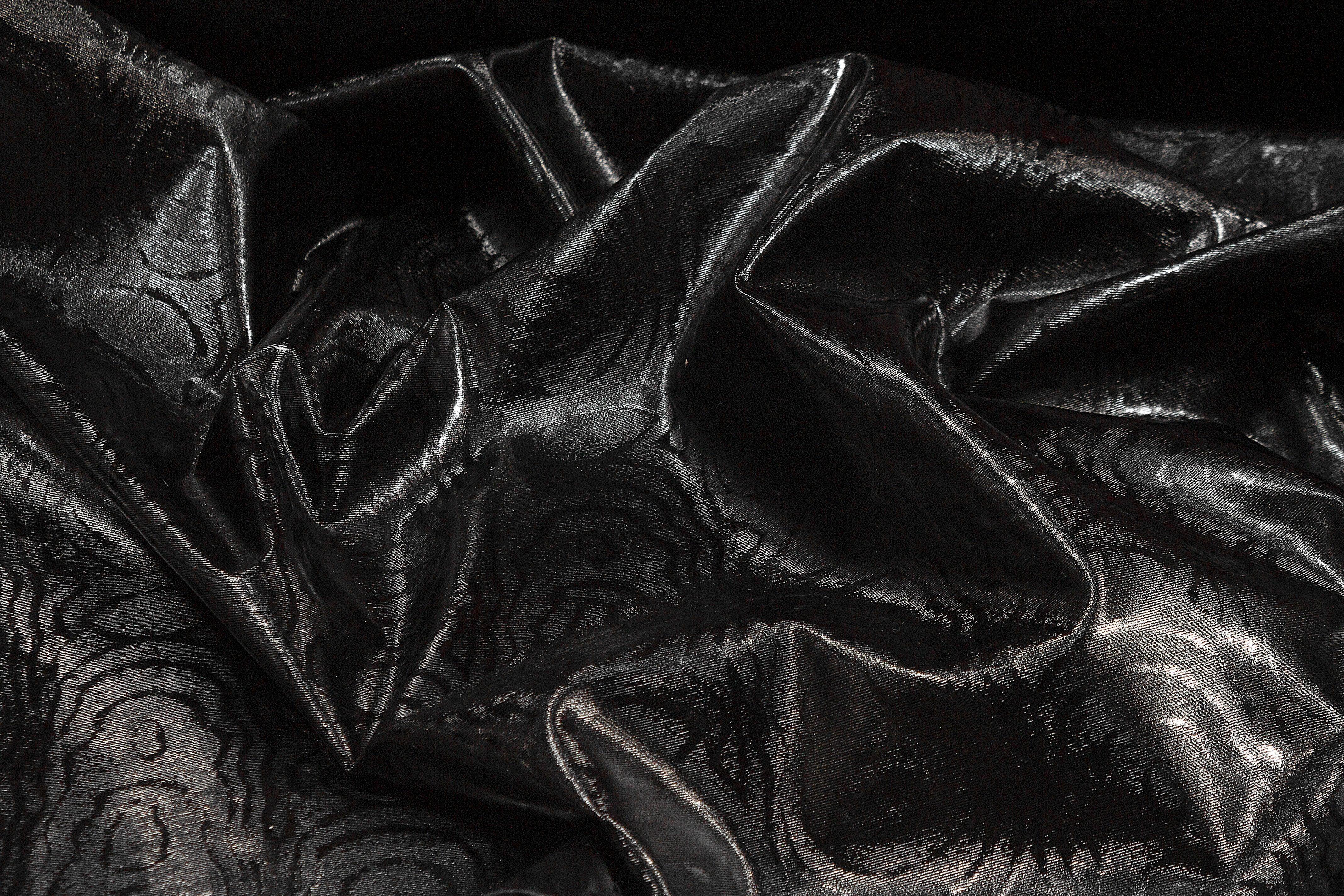 Cotton Backed Abstract Italian Faux Leather - Black - Prime Fabrics