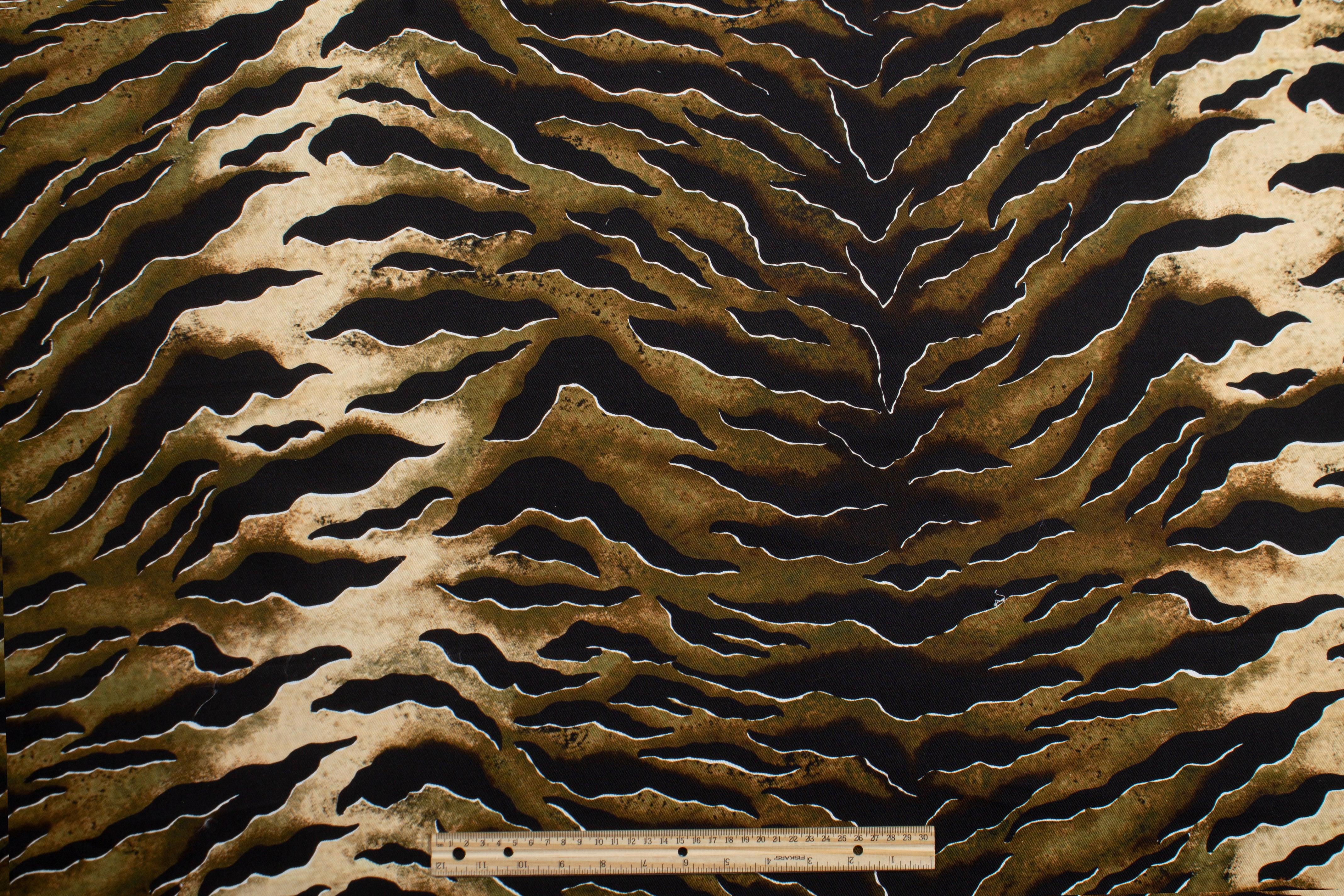 Khaki and Black Tiger Print Italian Cotton Twill - Prime Fabrics