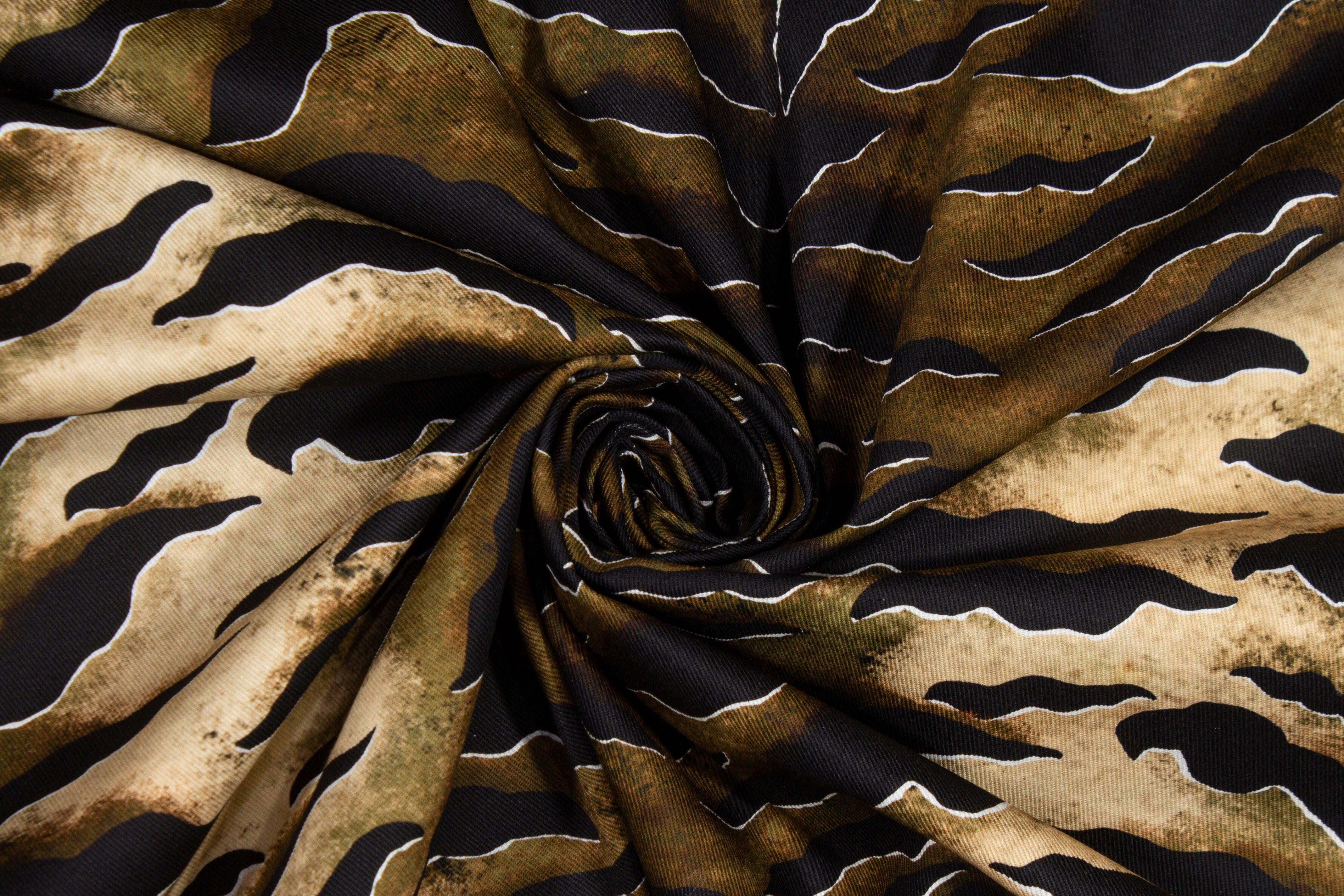 Khaki and Black Tiger Print Italian Cotton Twill - Prime Fabrics