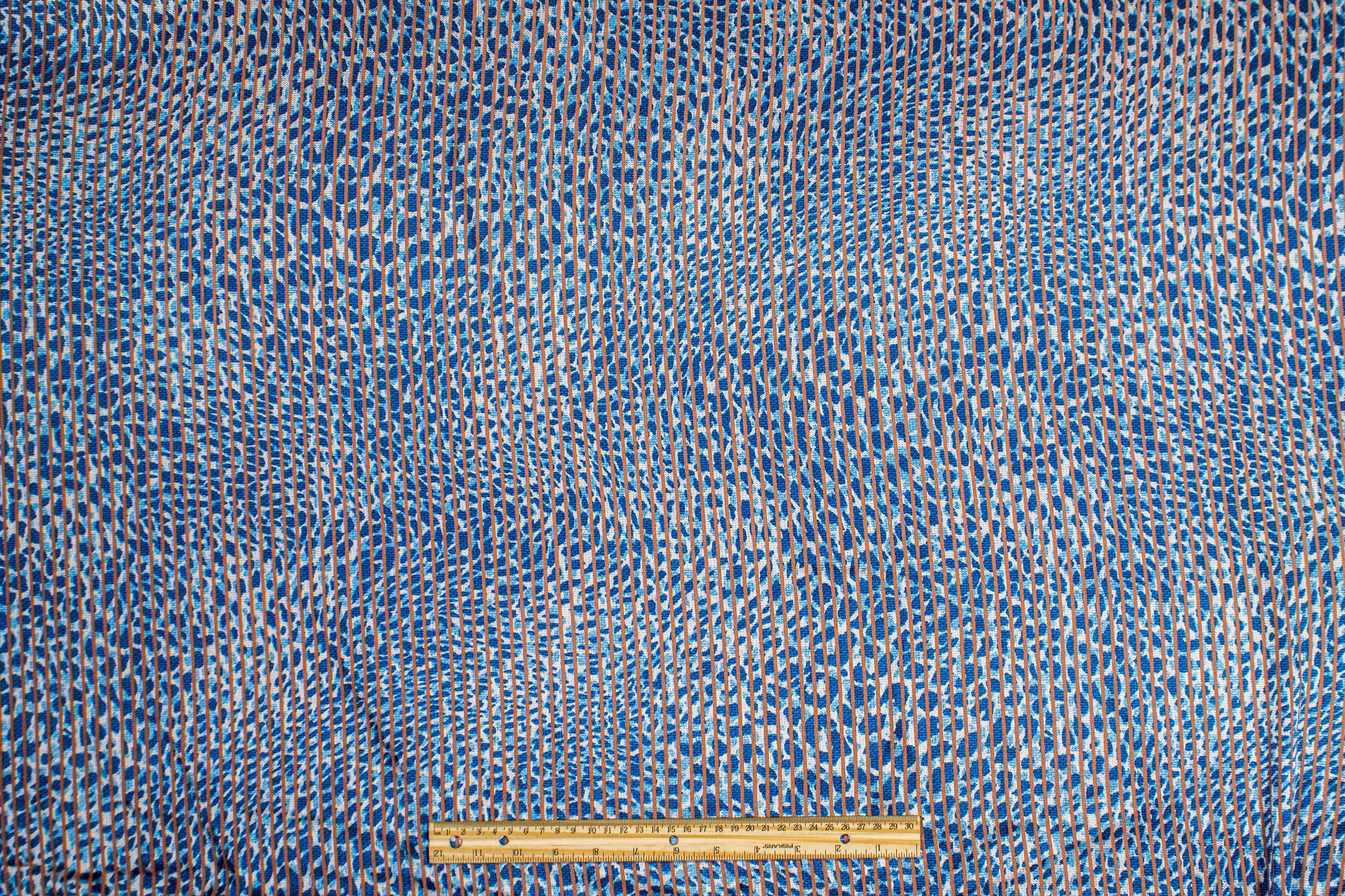 Peach and Blue Striped Polyester Burnout - Prime Fabrics