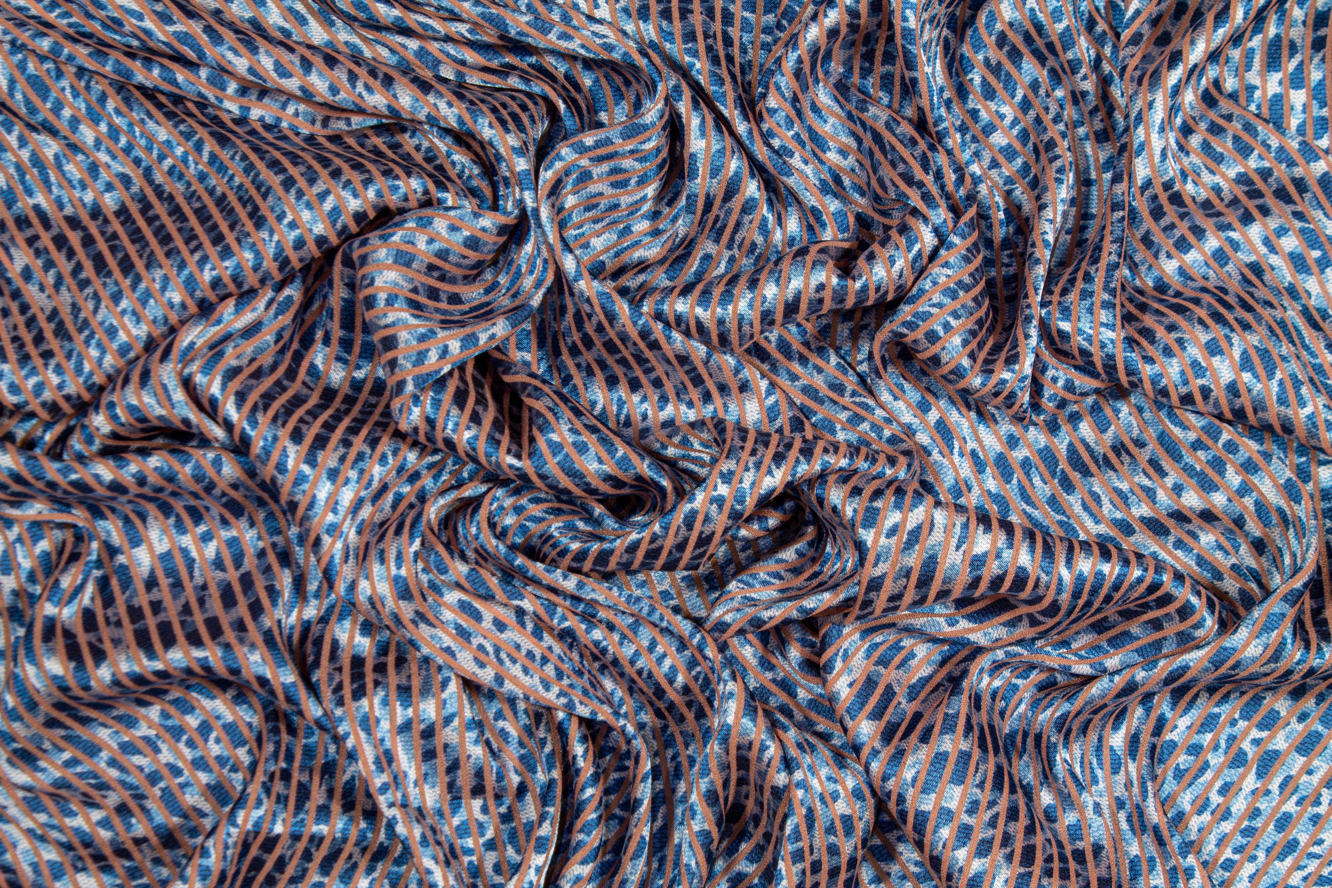 Peach and Blue Striped Polyester Burnout - Prime Fabrics