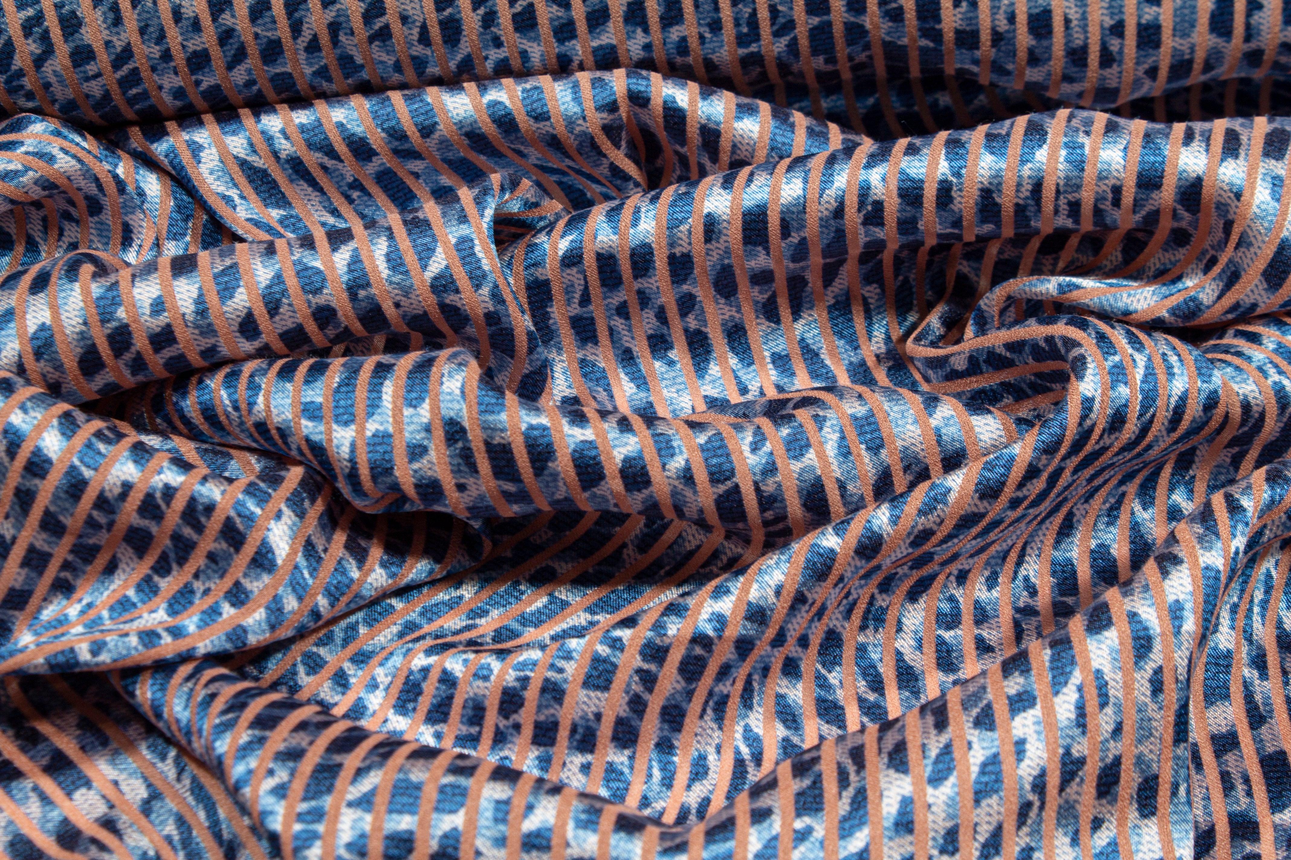 Peach and Blue Striped Polyester Burnout - Prime Fabrics