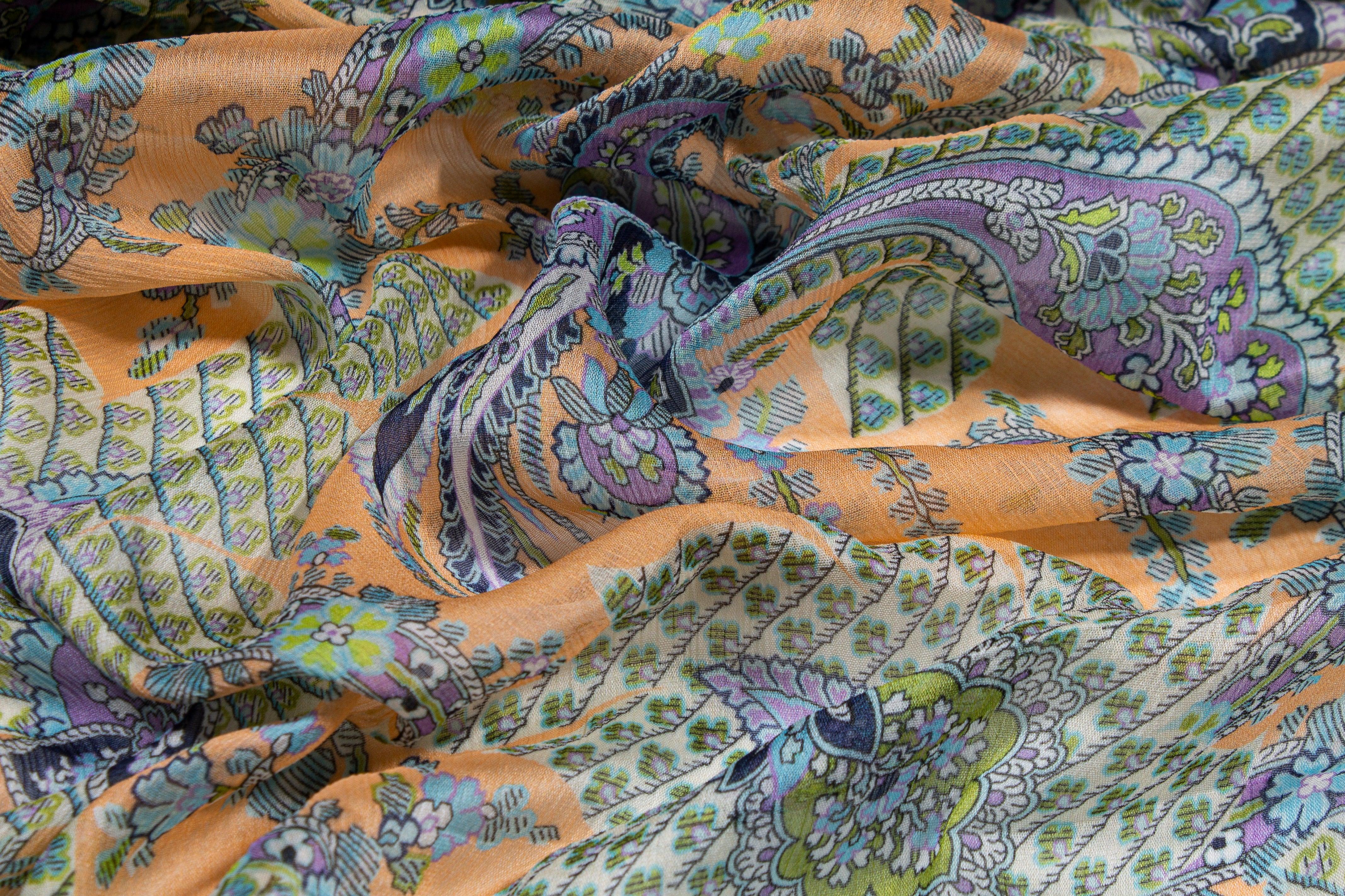 Peach Silk Crinkled Chiffon - Prime Fabrics