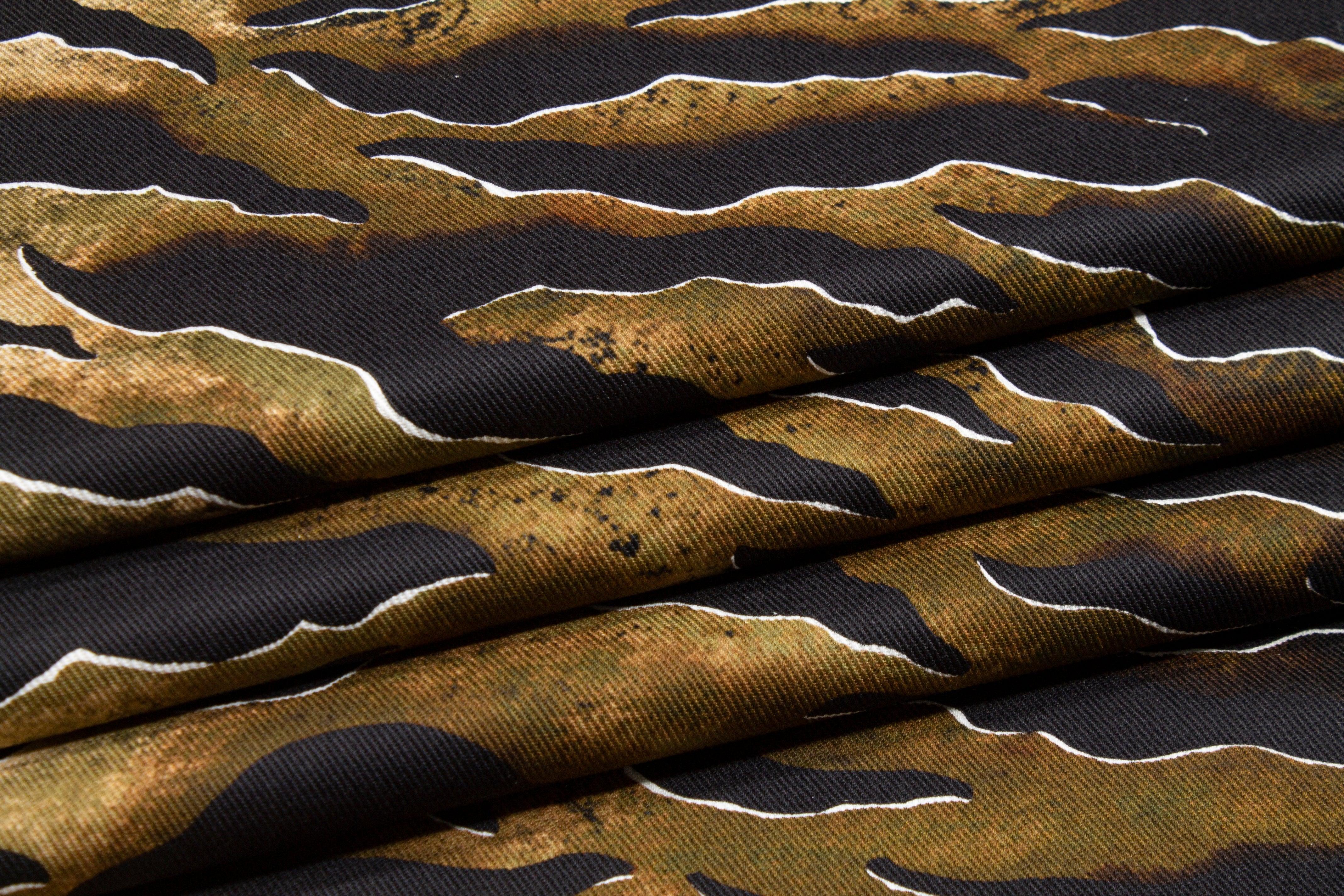 Khaki and Black Tiger Print Italian Cotton Twill - Prime Fabrics