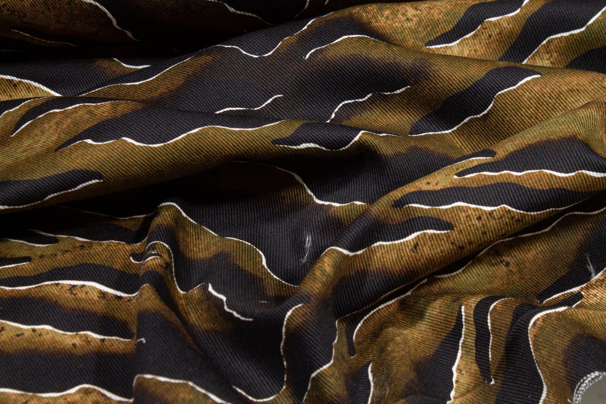 Khaki and Black Tiger Print Italian Cotton Twill - Prime Fabrics