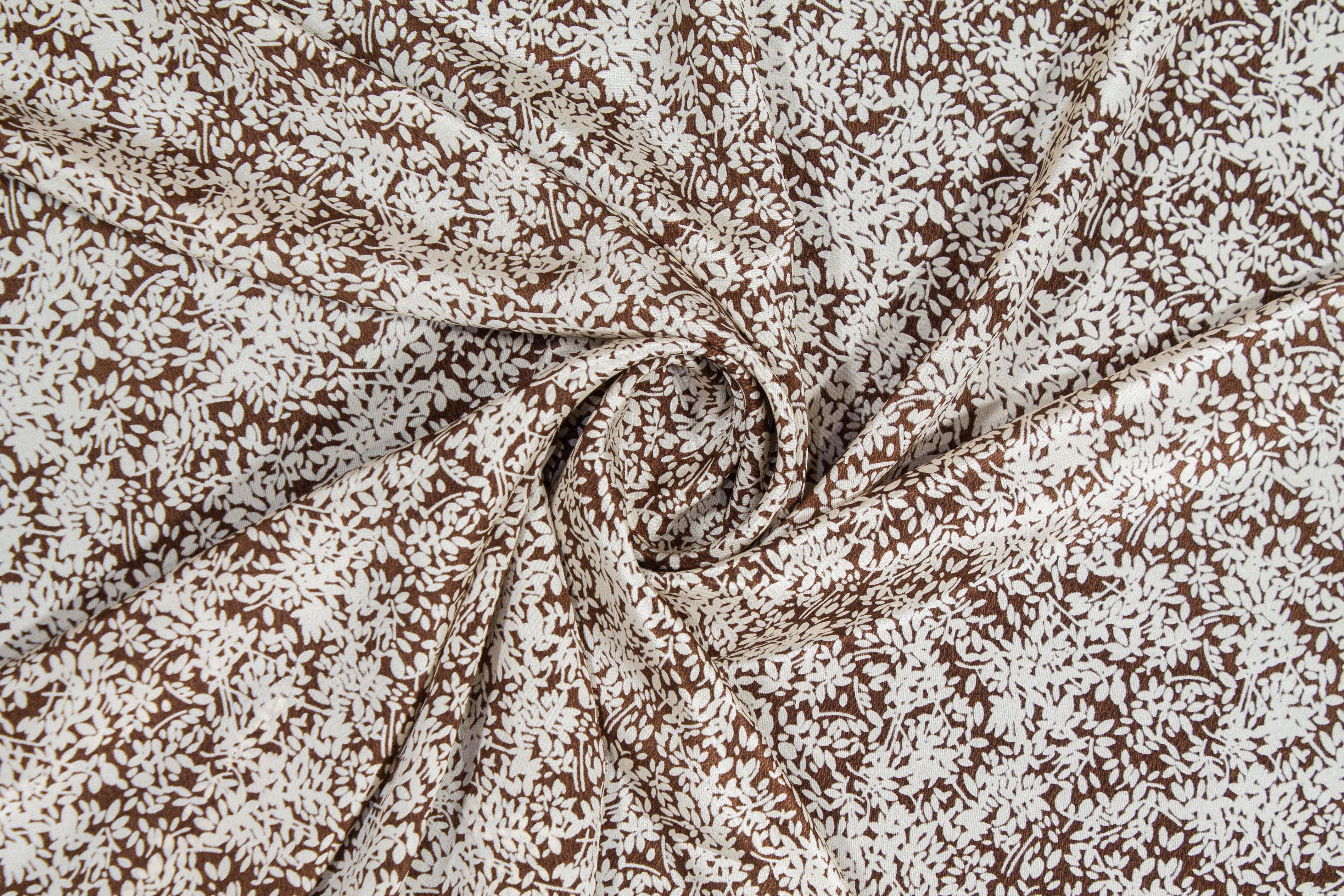 Floral Silk Crepe De Chine - Brown and Beige - Prime Fabrics