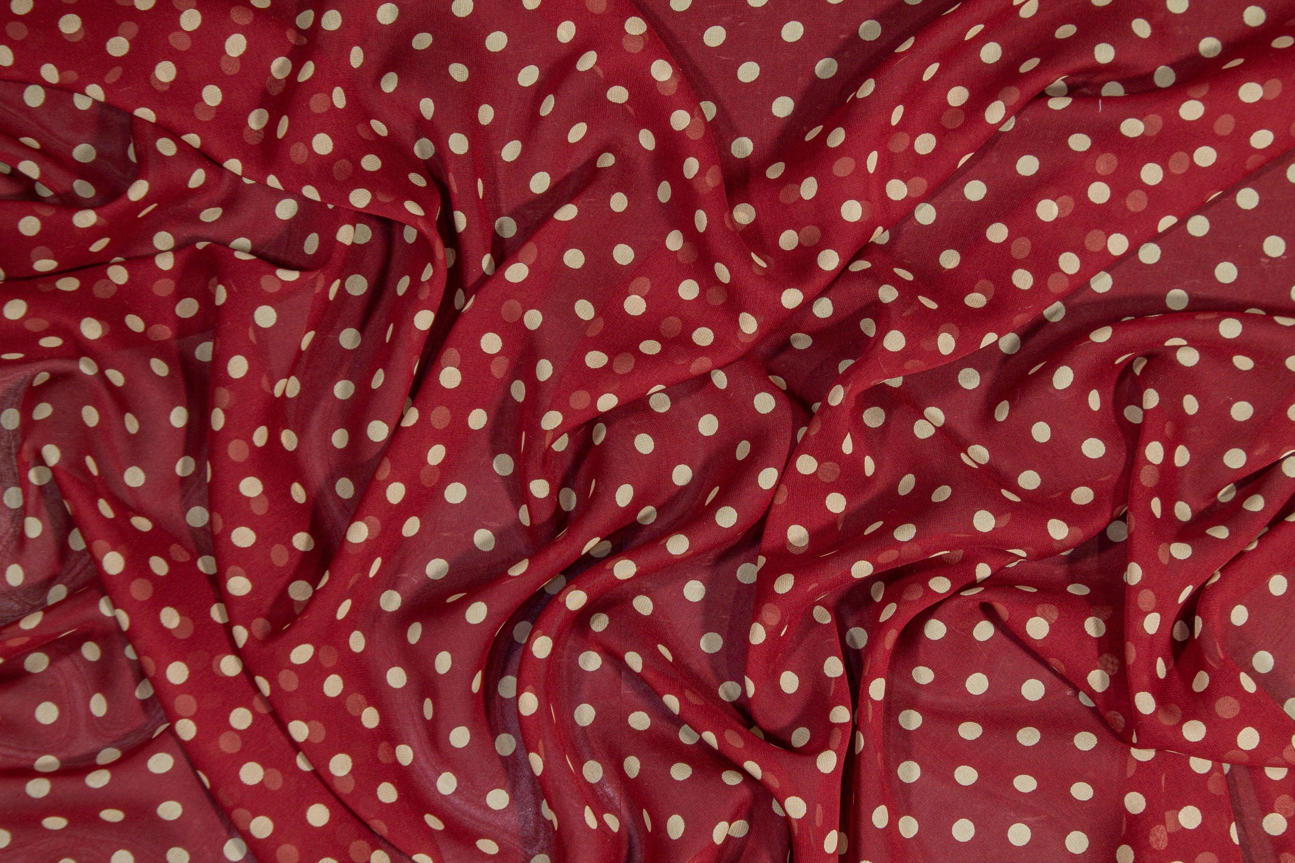 Polka Dot Silk Chiffon - Burgundy and Beige - Prime Fabrics