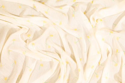 Crinkled Floral Silk Chiffon - Ivory, Yellow, Green - Prime Fabrics