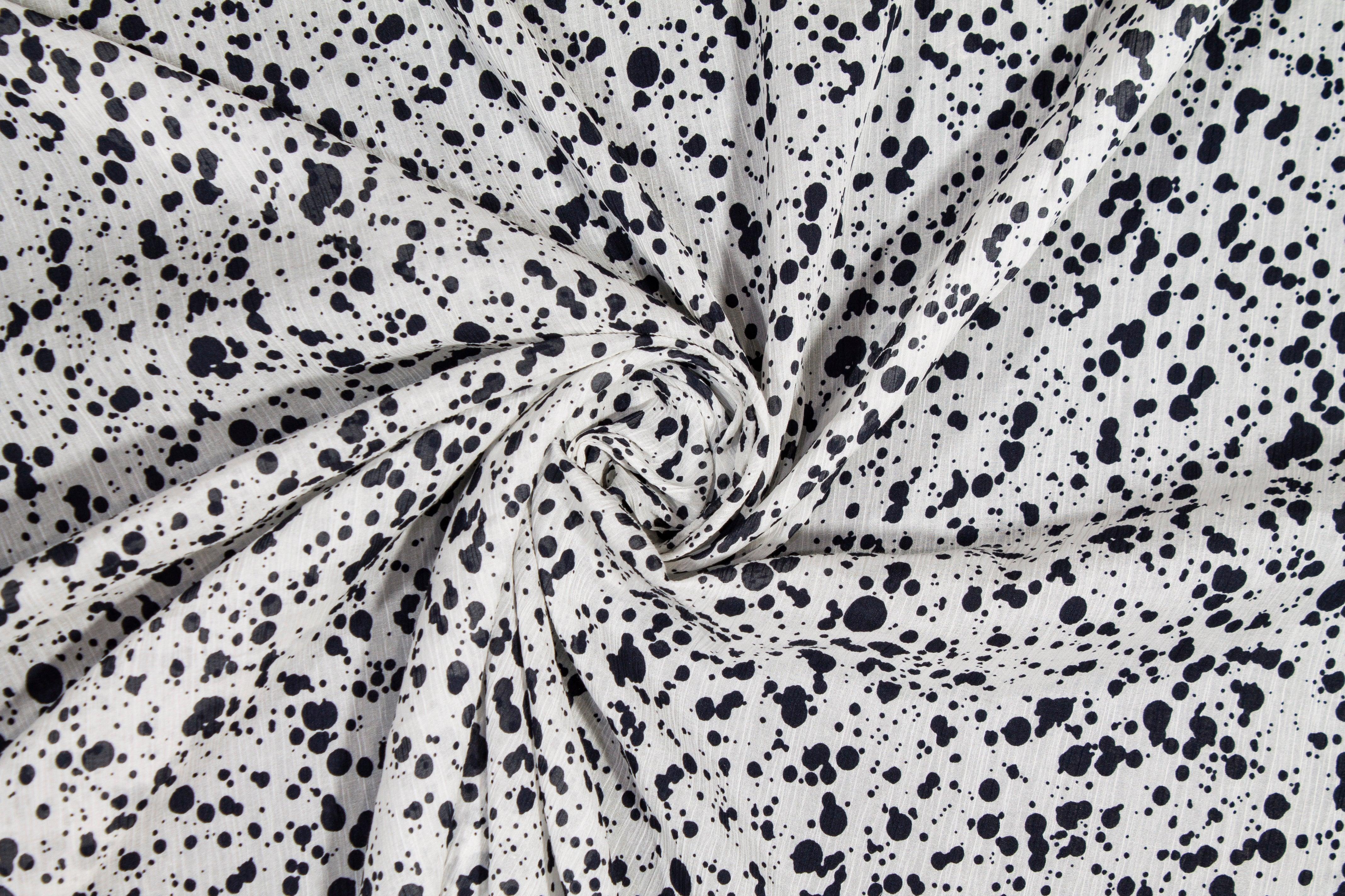 Splatter Crinkled Viscose Silk Chiffon - Black and White - Prime Fabrics