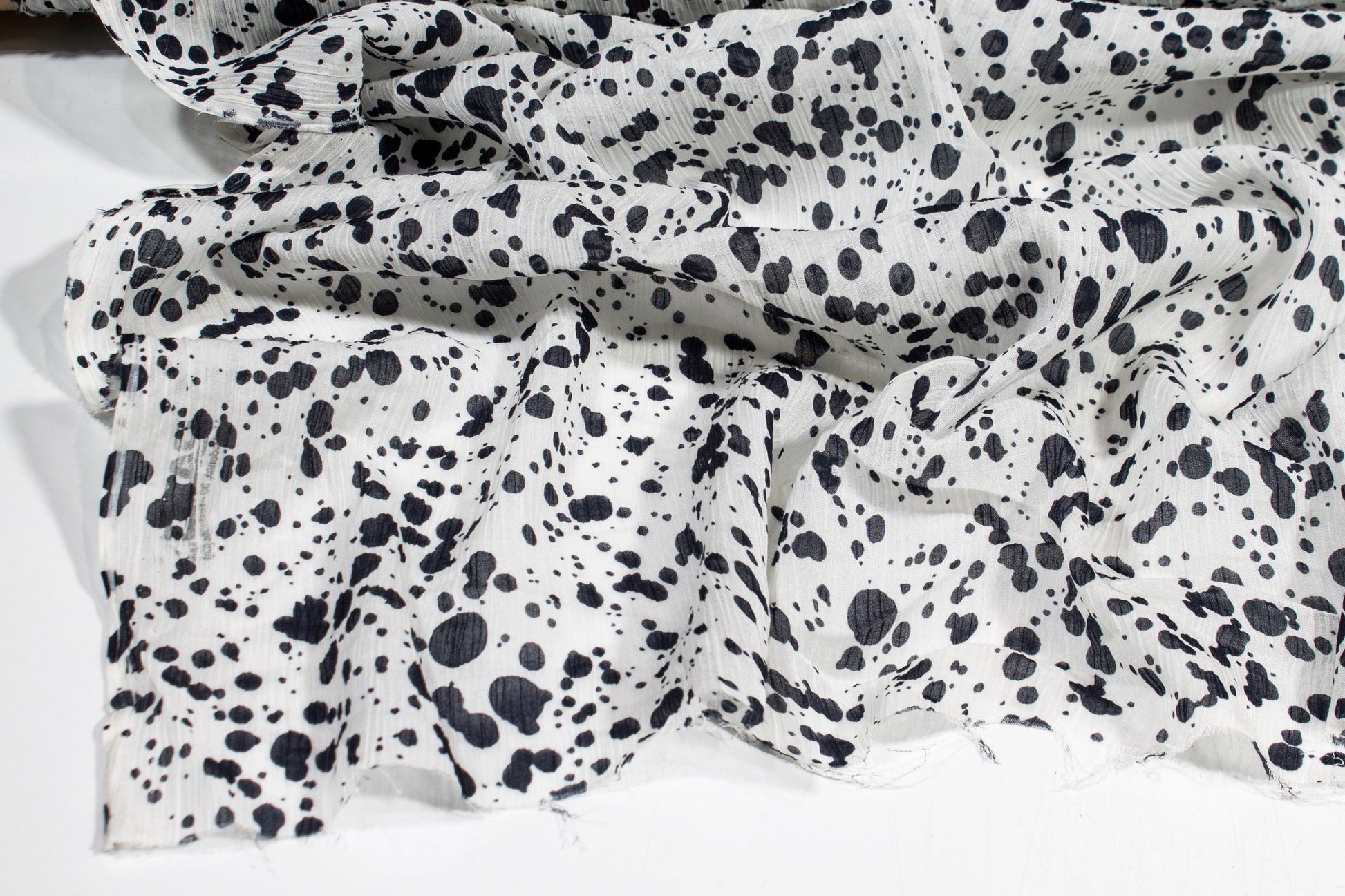 Splatter Crinkled Viscose Silk Chiffon - Black and White - Prime Fabrics