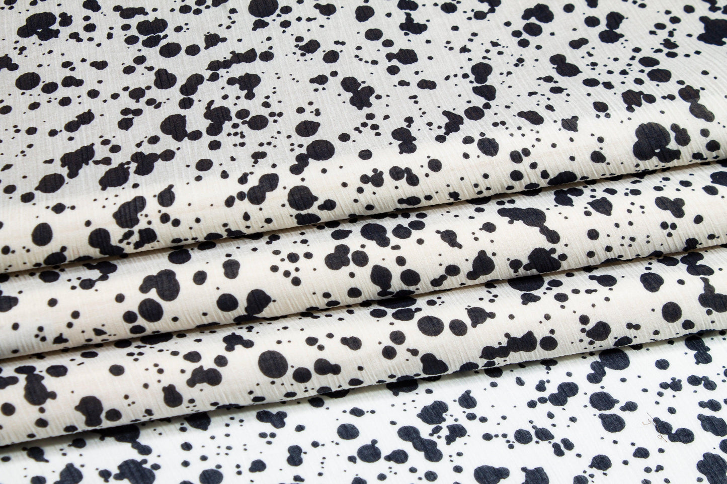 Splatter Crinkled Viscose Silk Chiffon - Black and White - Prime Fabrics
