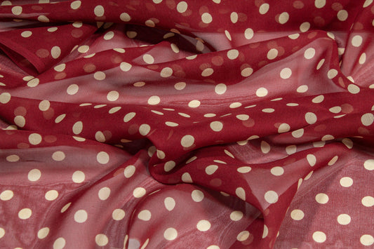 Polka Dot Silk Chiffon - Burgundy and Beige - Prime Fabrics