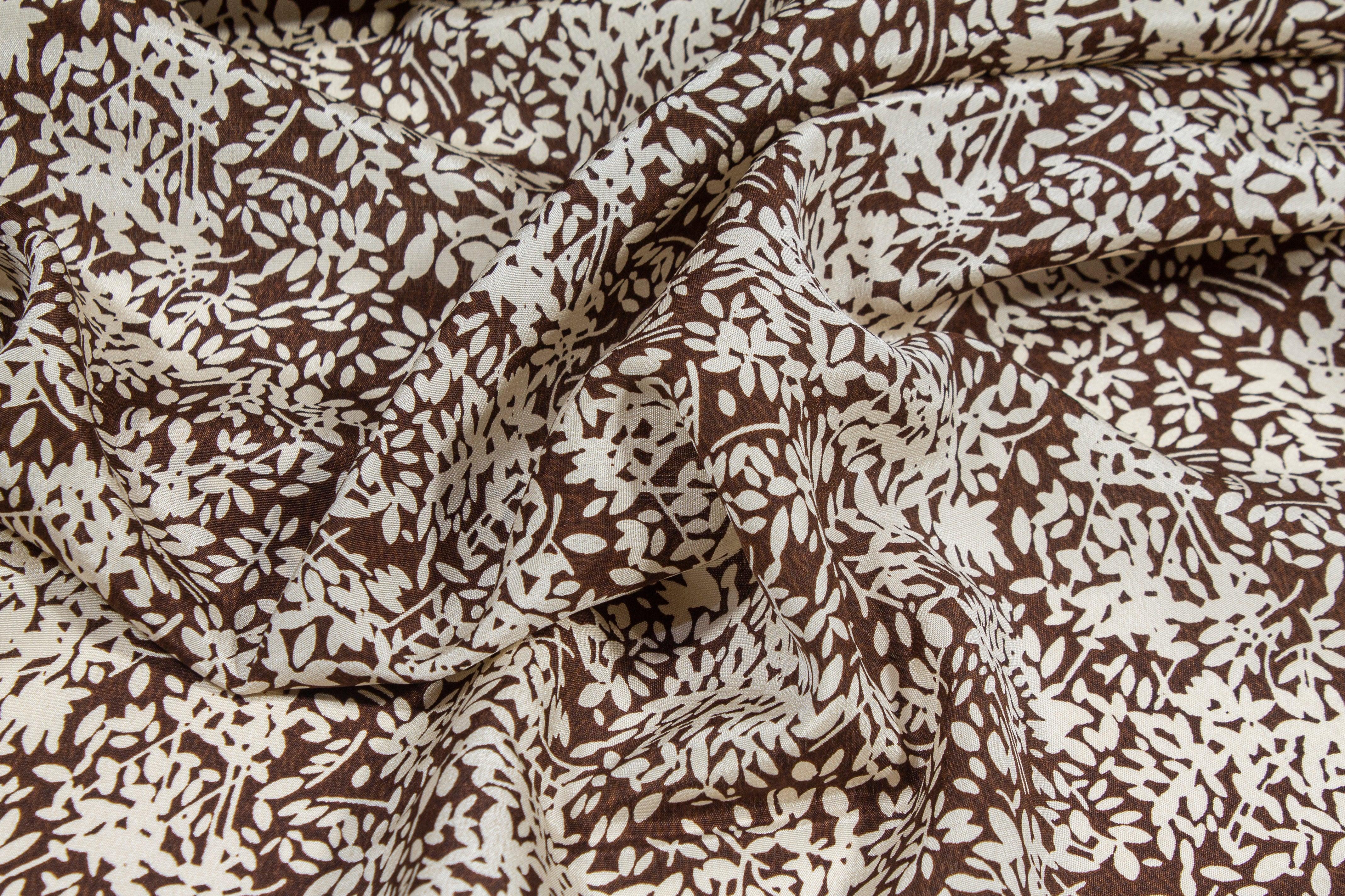 Floral Silk Crepe De Chine - Brown and Beige - Prime Fabrics