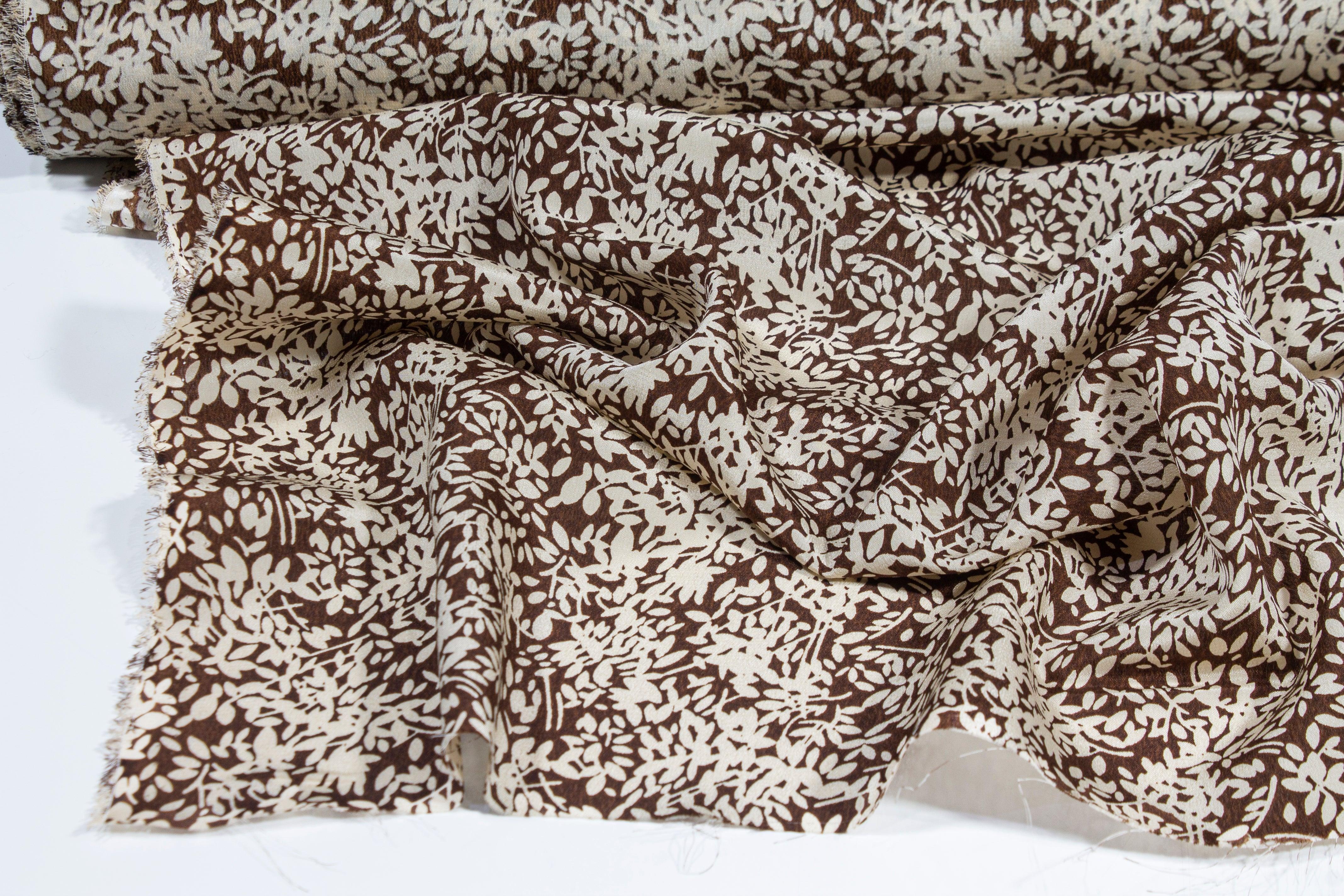 Floral Silk Crepe De Chine - Brown and Beige - Prime Fabrics