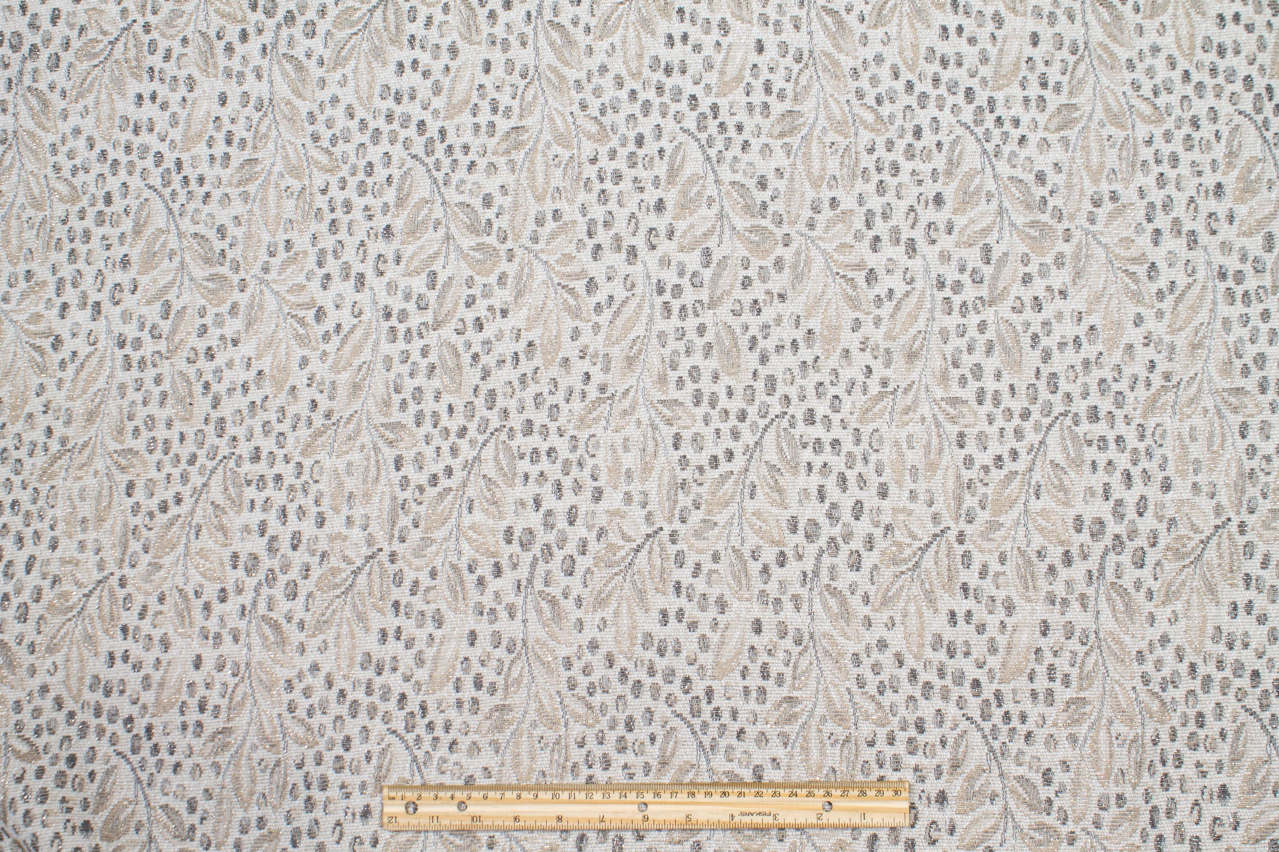 Off White Metallic Floral Poly Coating - Prime Fabrics