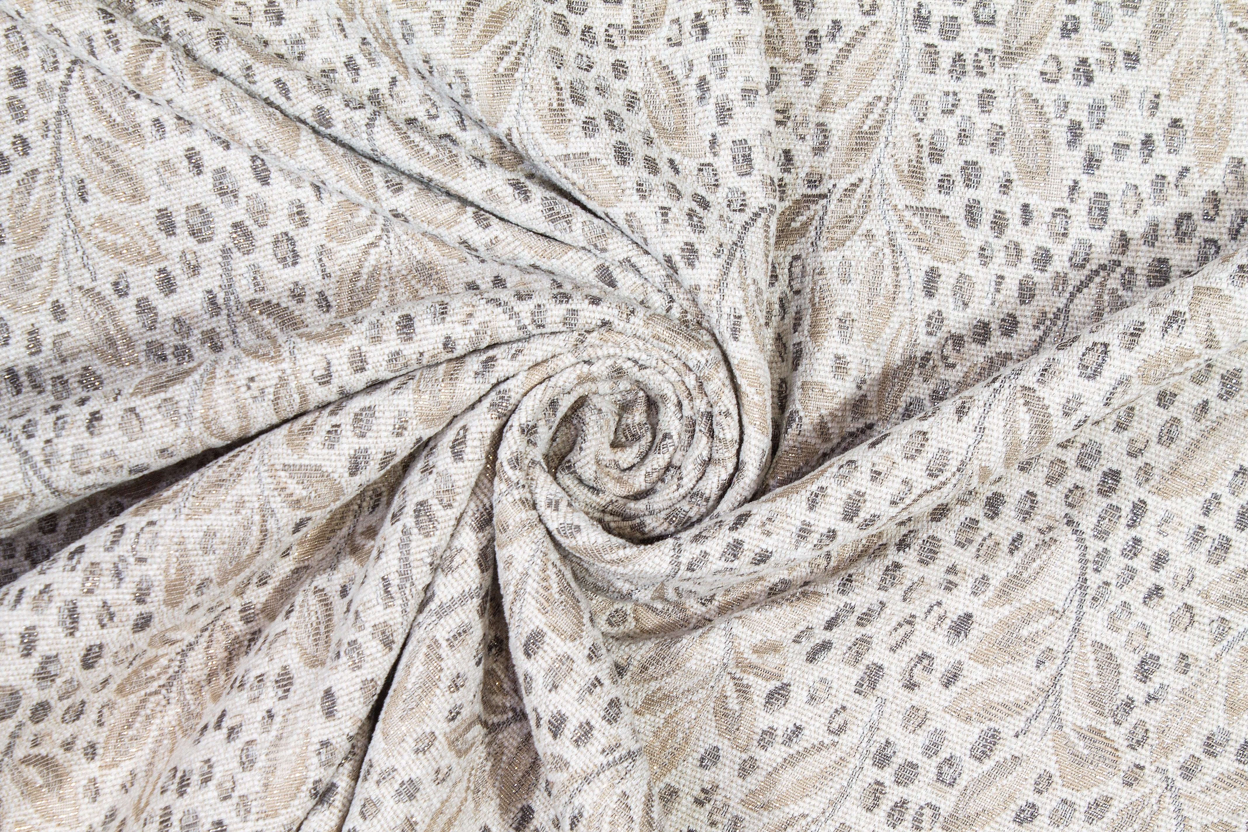 Off White Metallic Floral Poly Coating - Prime Fabrics