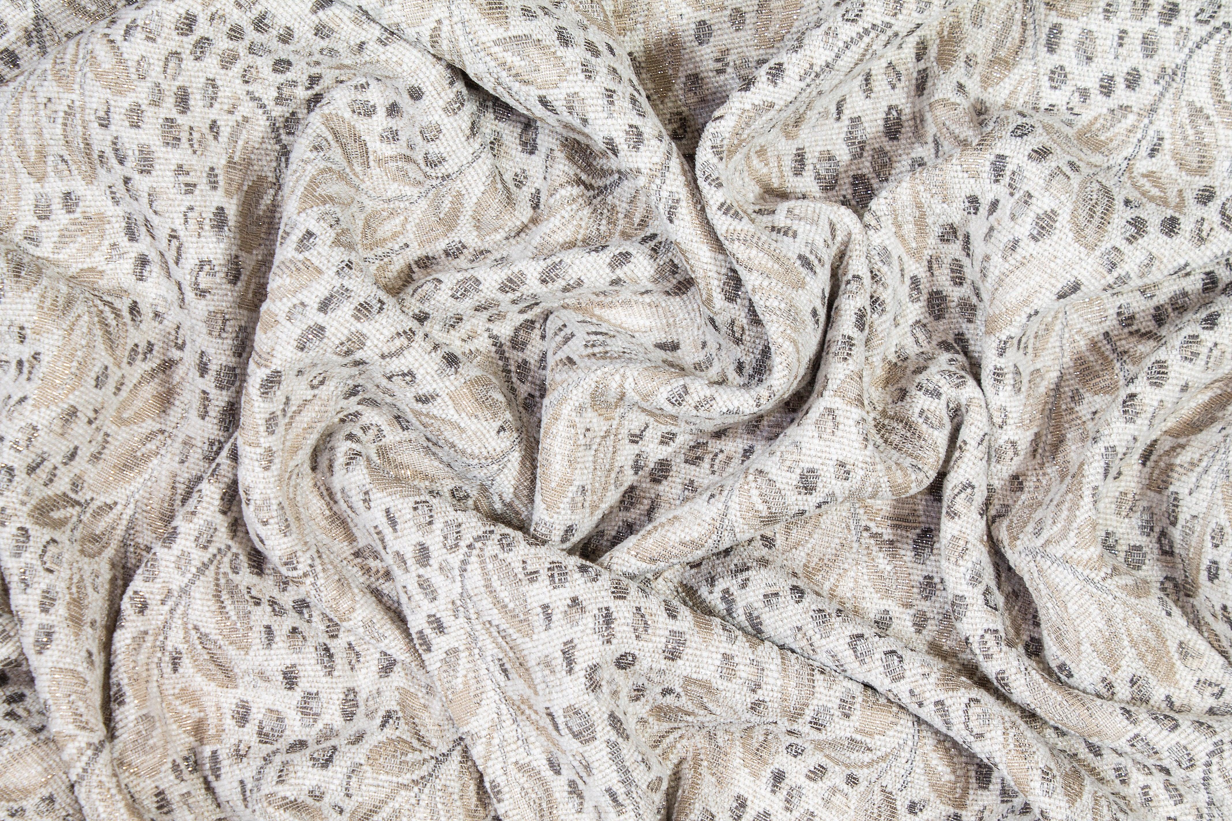 Off White Metallic Floral Poly Coating - Prime Fabrics