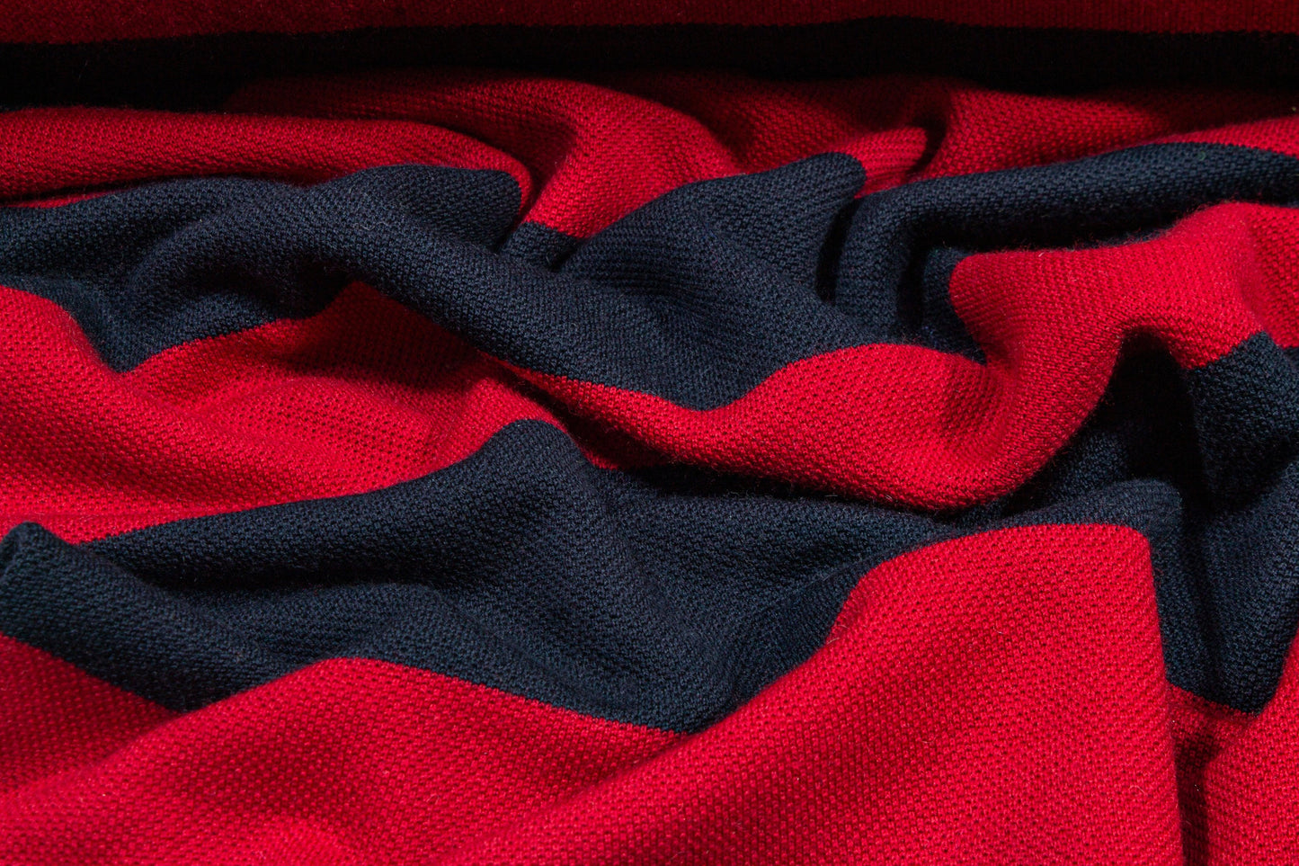 Red and Navy Striped Wool Jersey Knit - Prime Fabrics