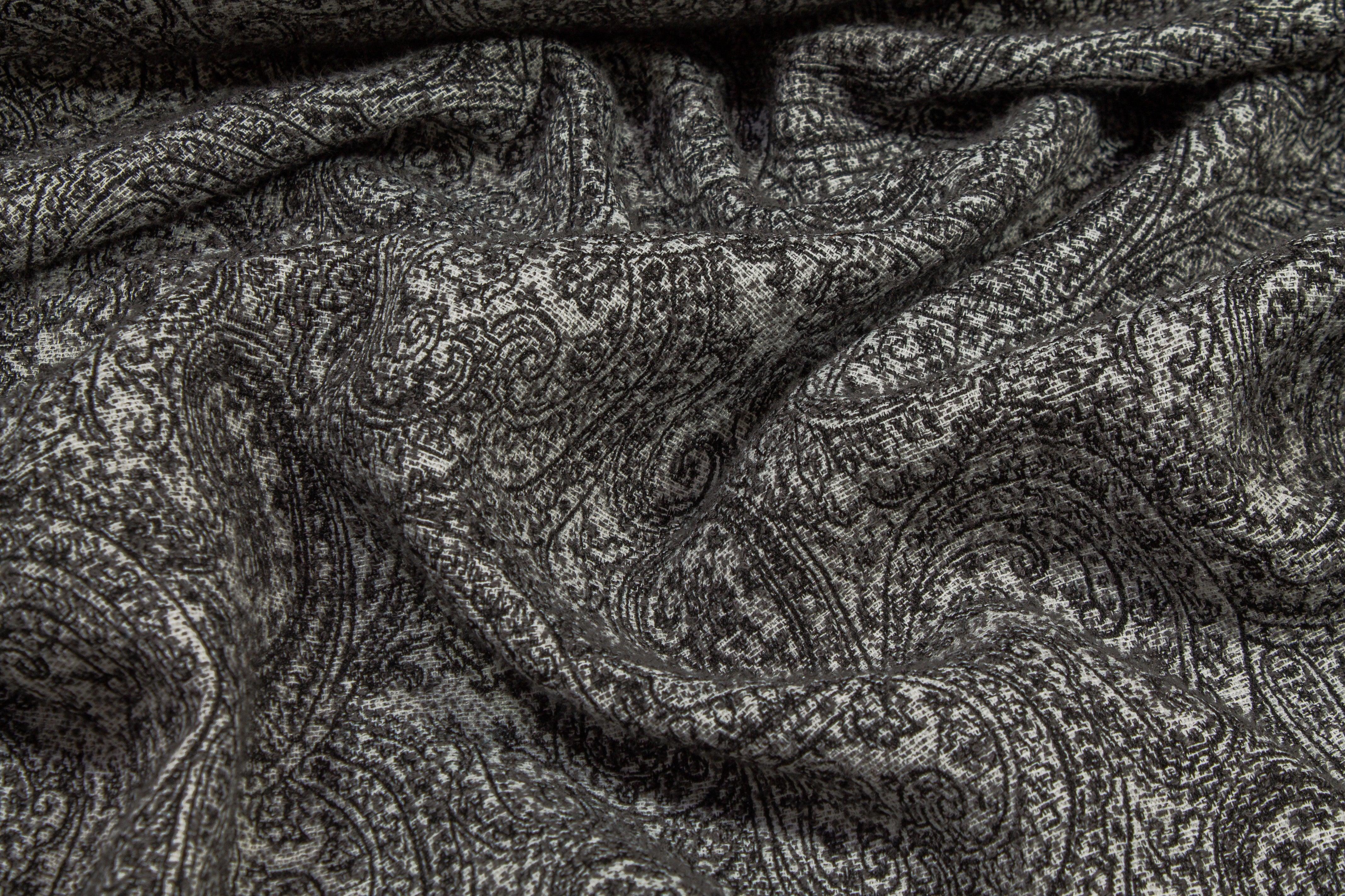 Gray Paisly Polyester Wool Blend - Prime Fabrics