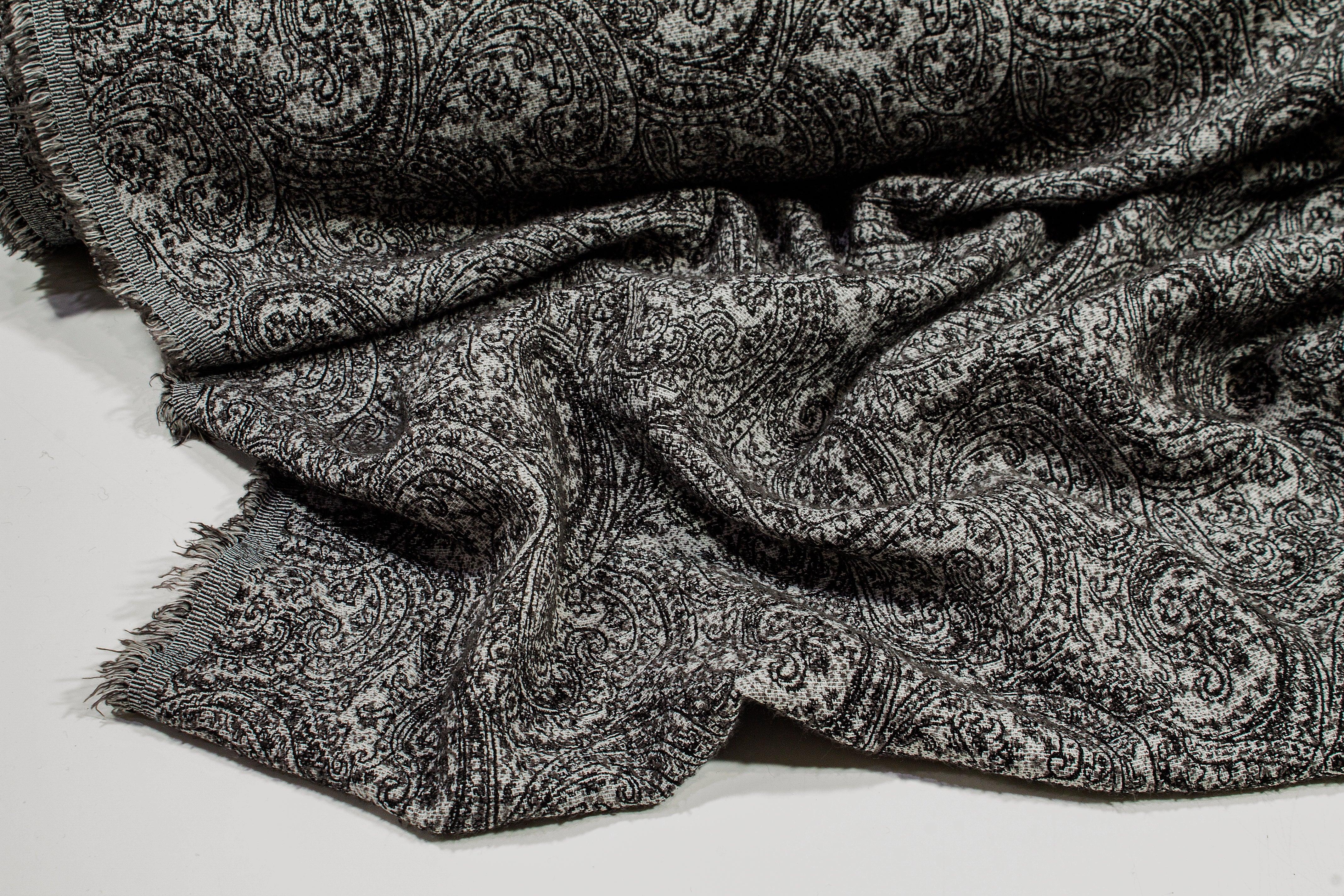 Gray Paisly Polyester Wool Blend - Prime Fabrics