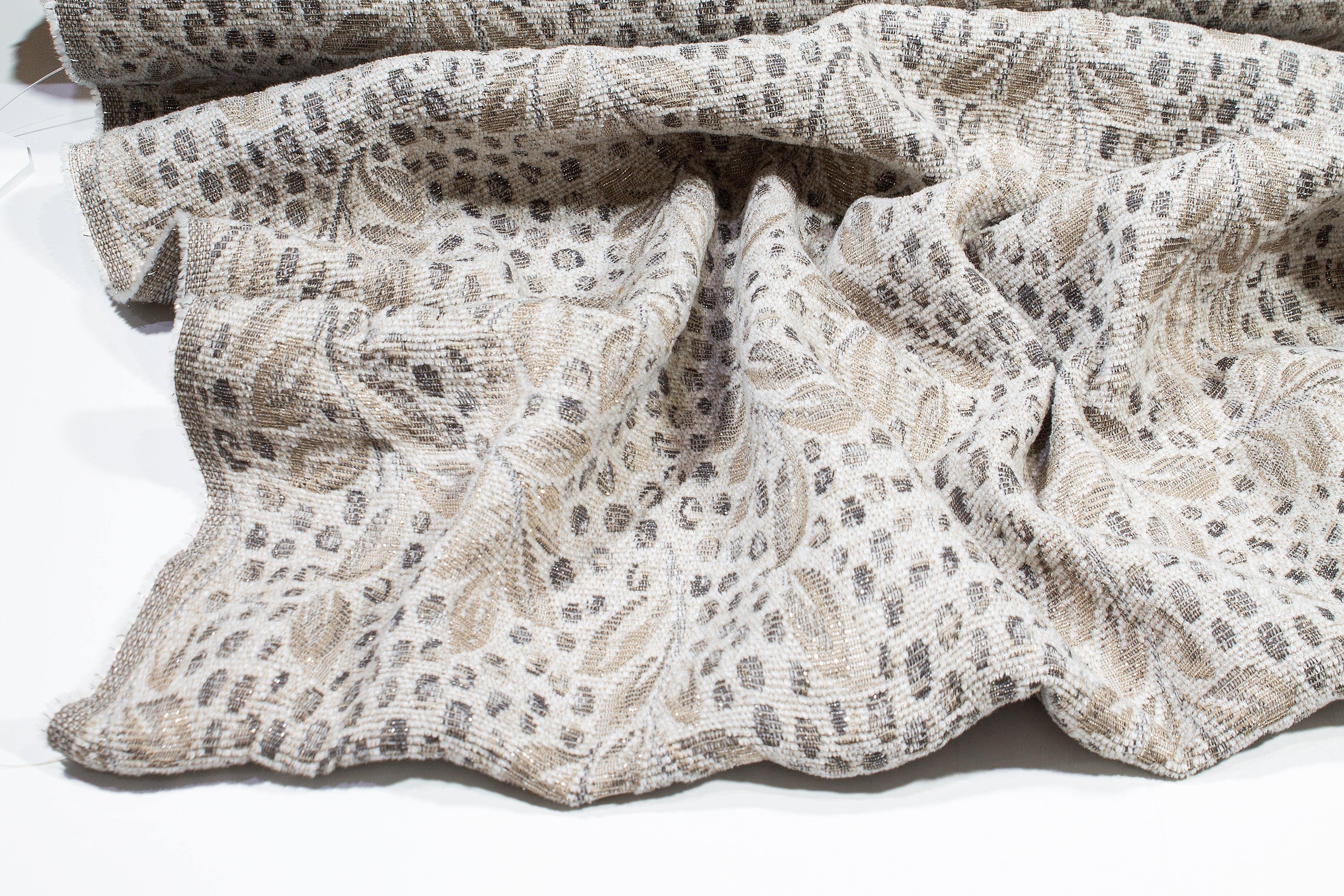 Off White Metallic Floral Poly Coating - Prime Fabrics