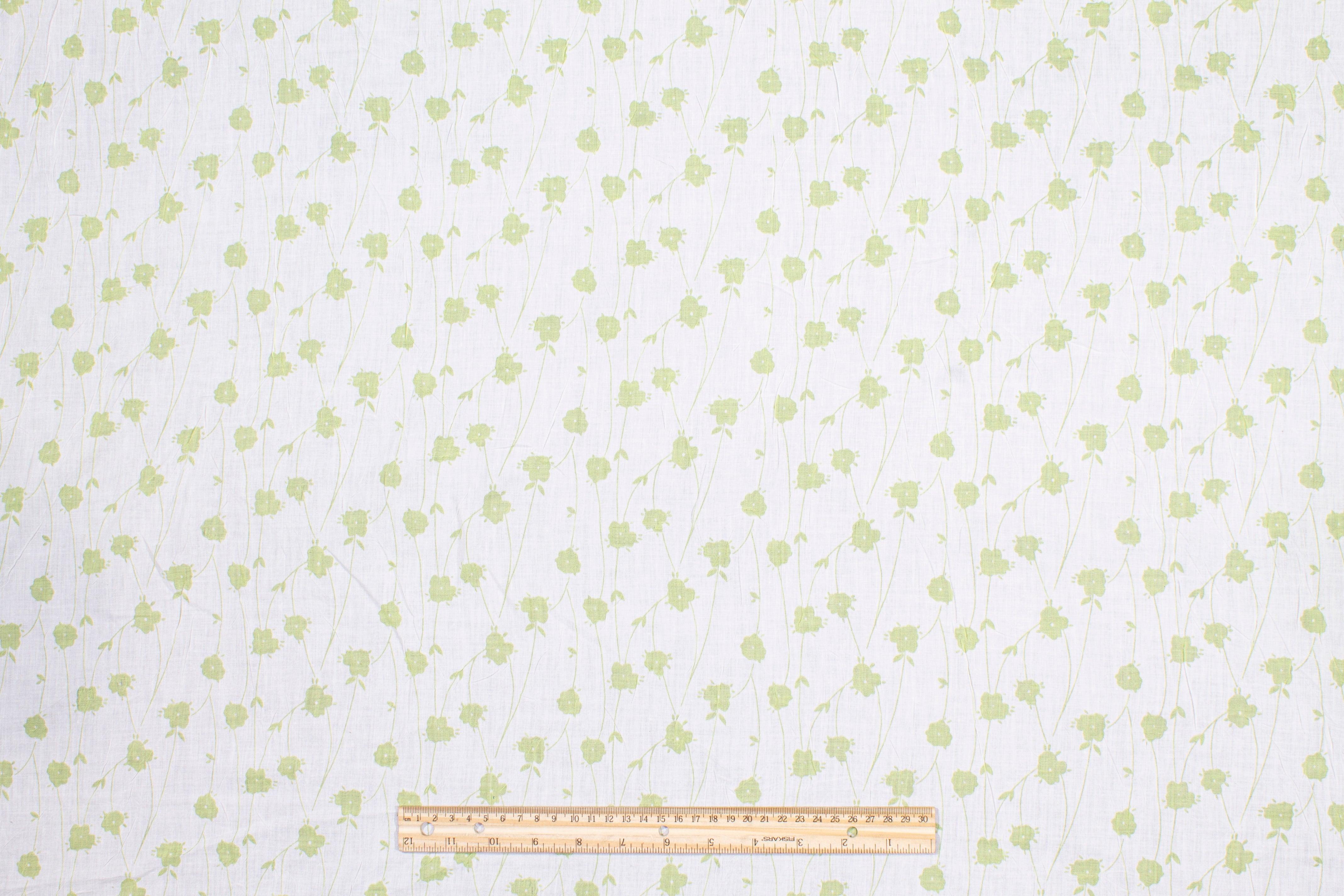 Crushed Floral Cotton Voile - Lime Green - Prime Fabrics