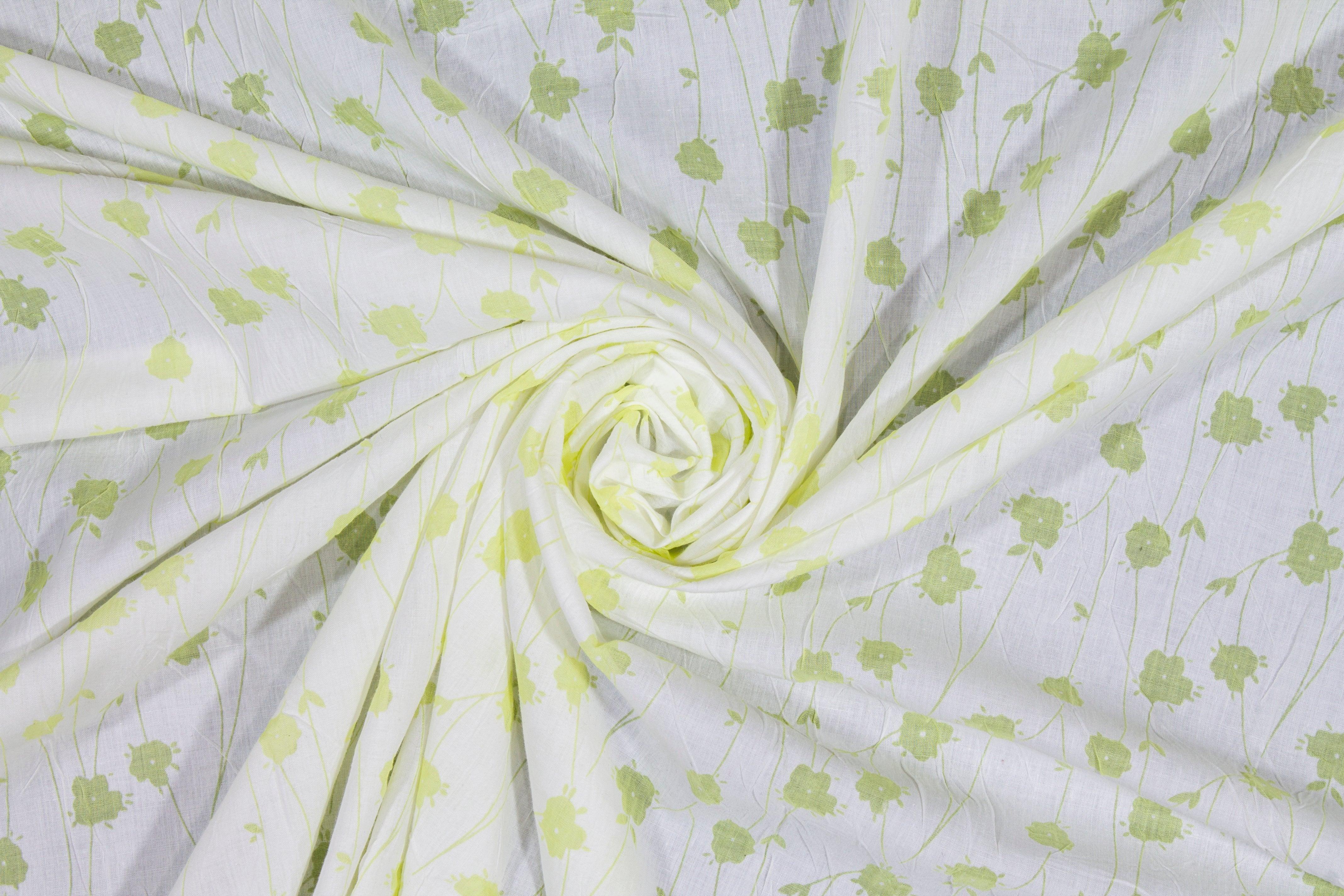 Crushed Floral Cotton Voile - Lime Green - Prime Fabrics