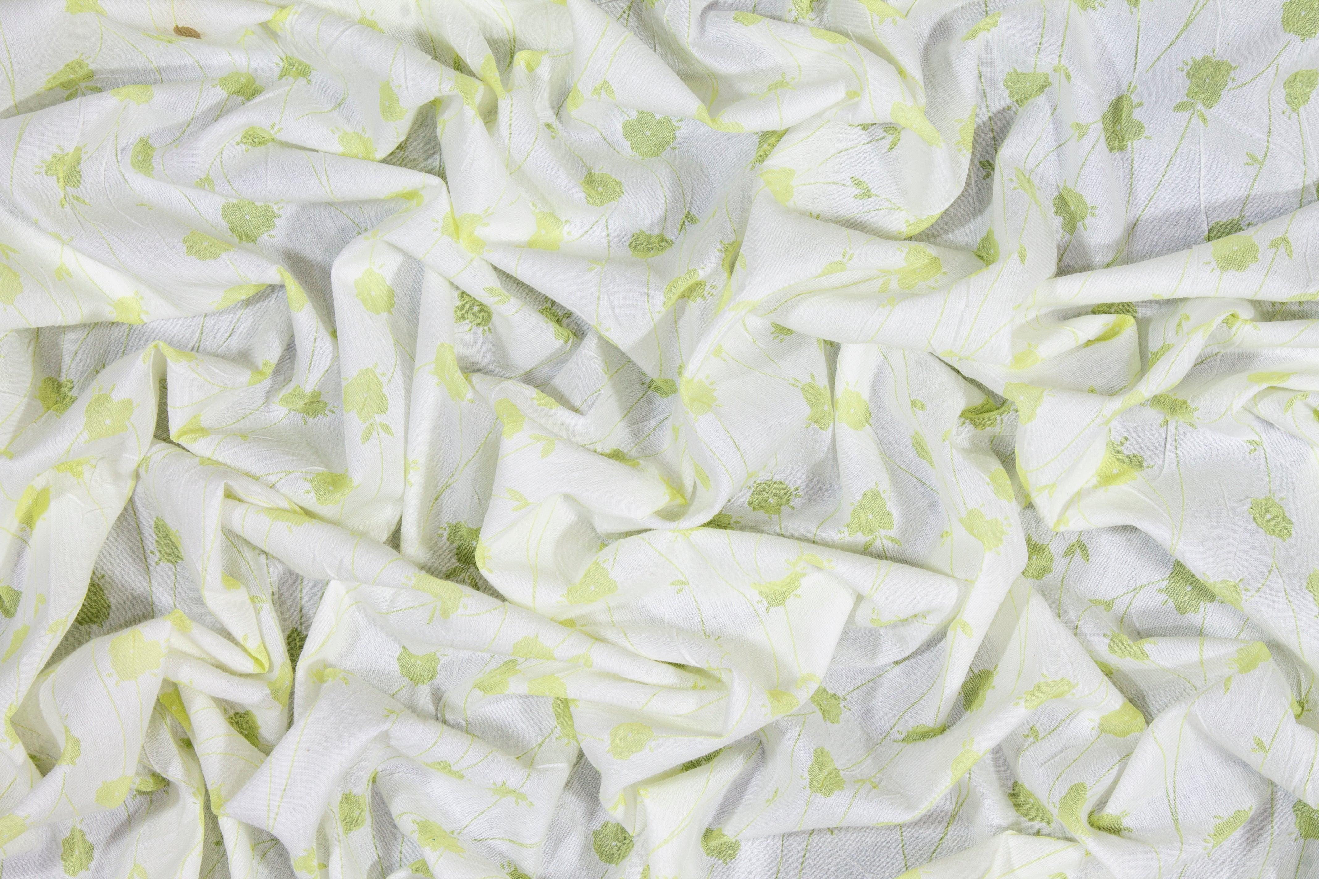 Crushed Floral Cotton Voile - Lime Green - Prime Fabrics