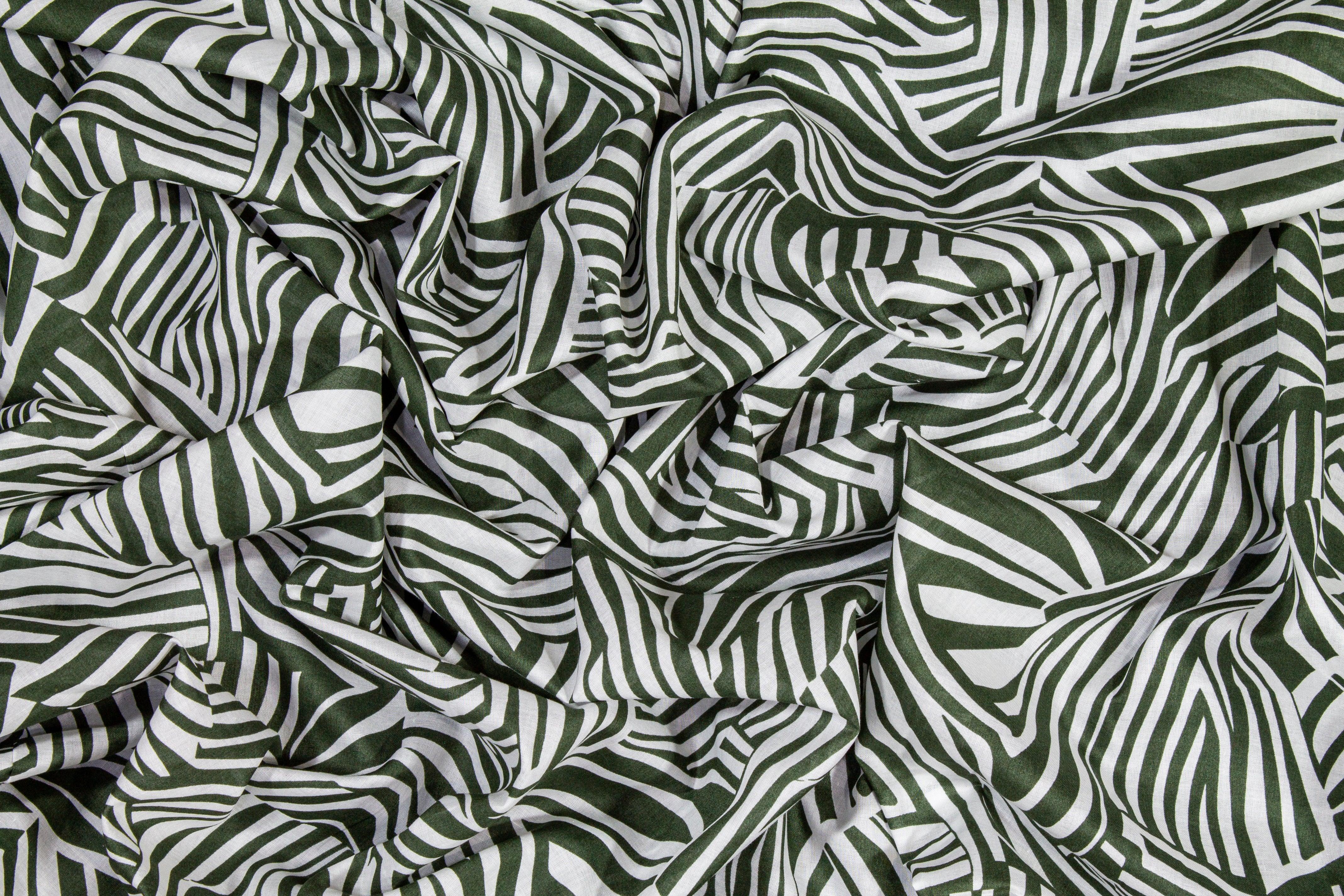 Abstract Zebra Print Cotton Voile - Green and White - Prime Fabrics