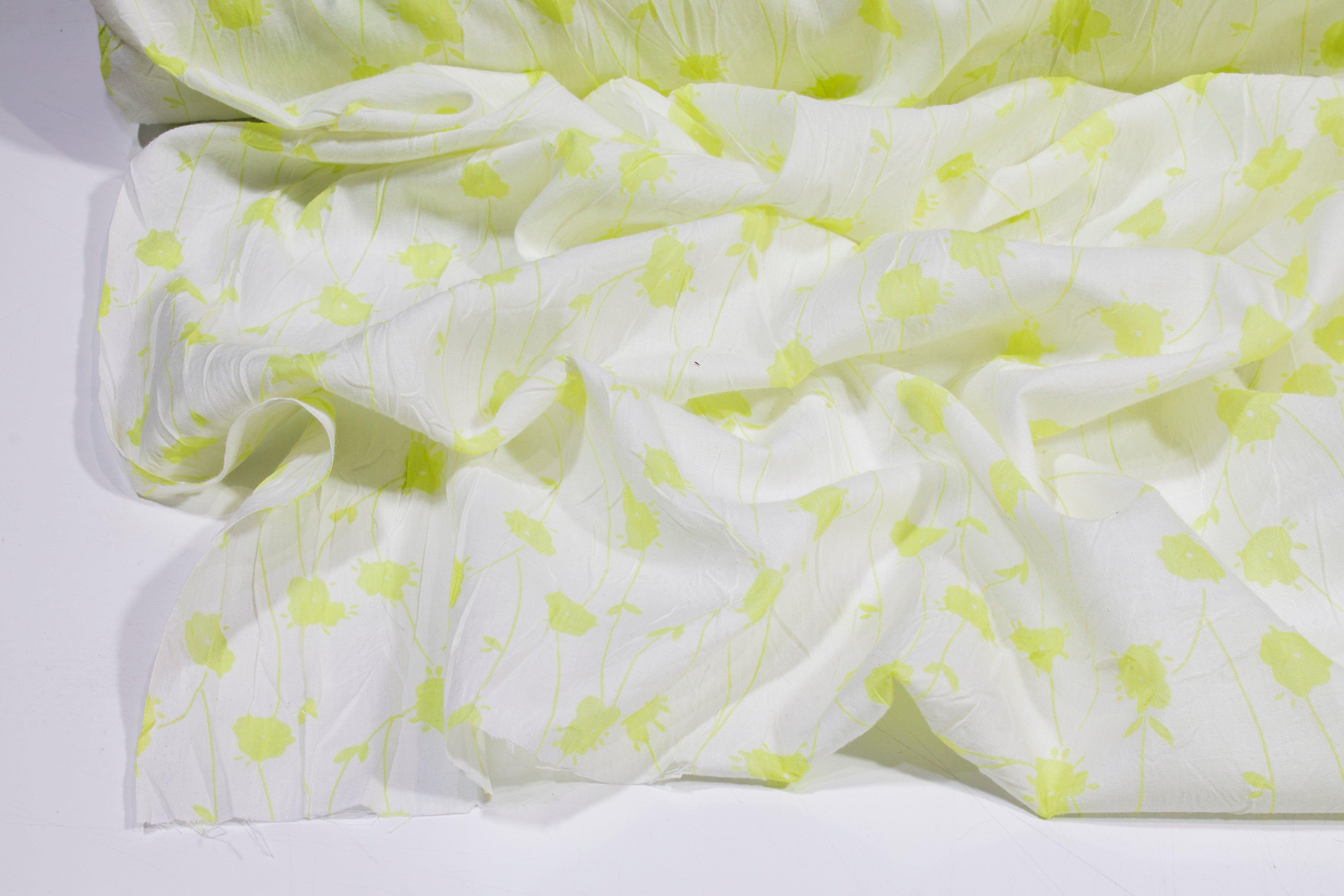 Crushed Floral Cotton Voile - Lime Green - Prime Fabrics