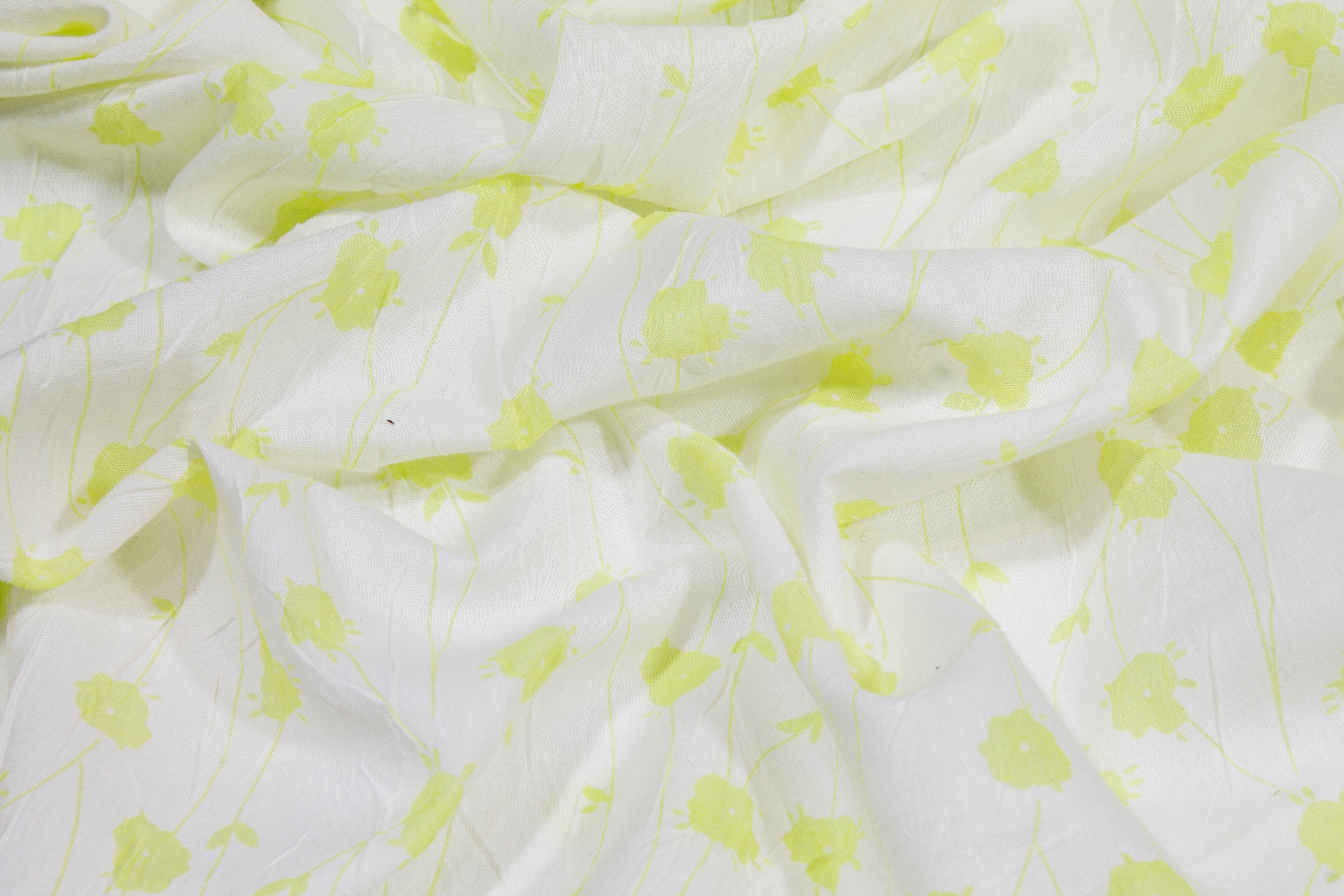 Crushed Floral Cotton Voile - Lime Green - Prime Fabrics