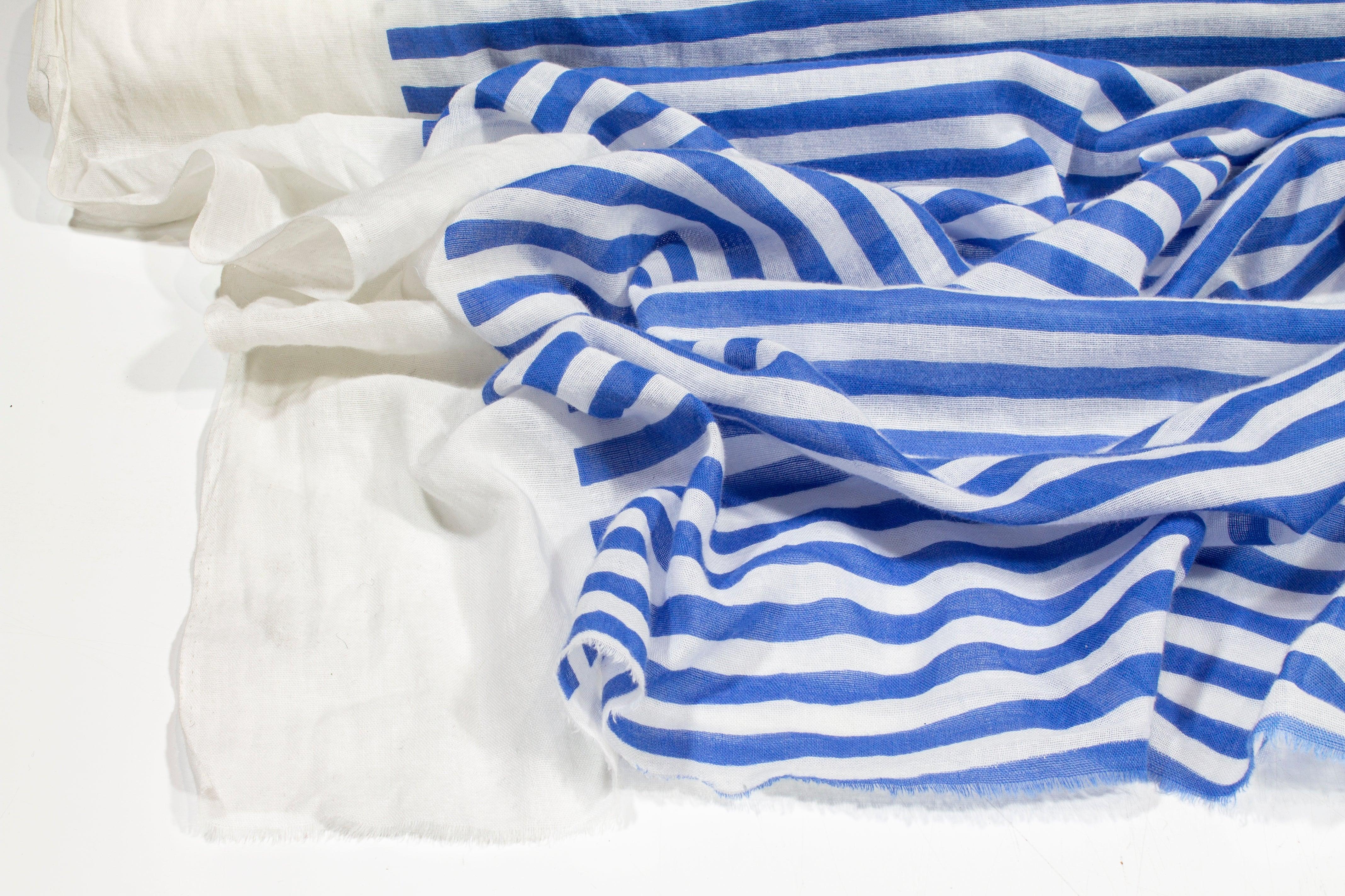 Striped Cotton Voile - Blue and White - Prime Fabrics
