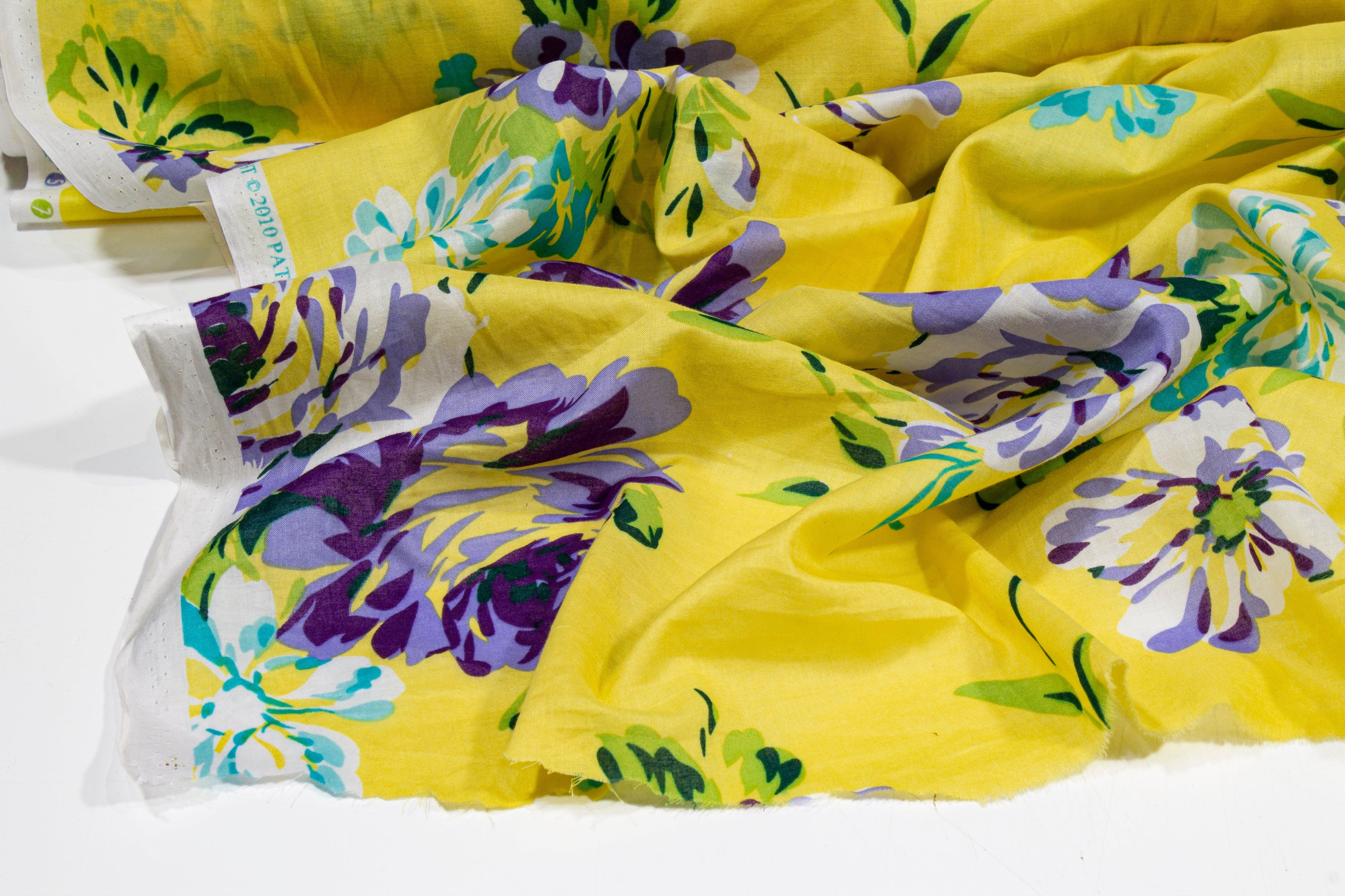 Floral Cotton Voile - Yellow, Blue, Purple - Prime Fabrics