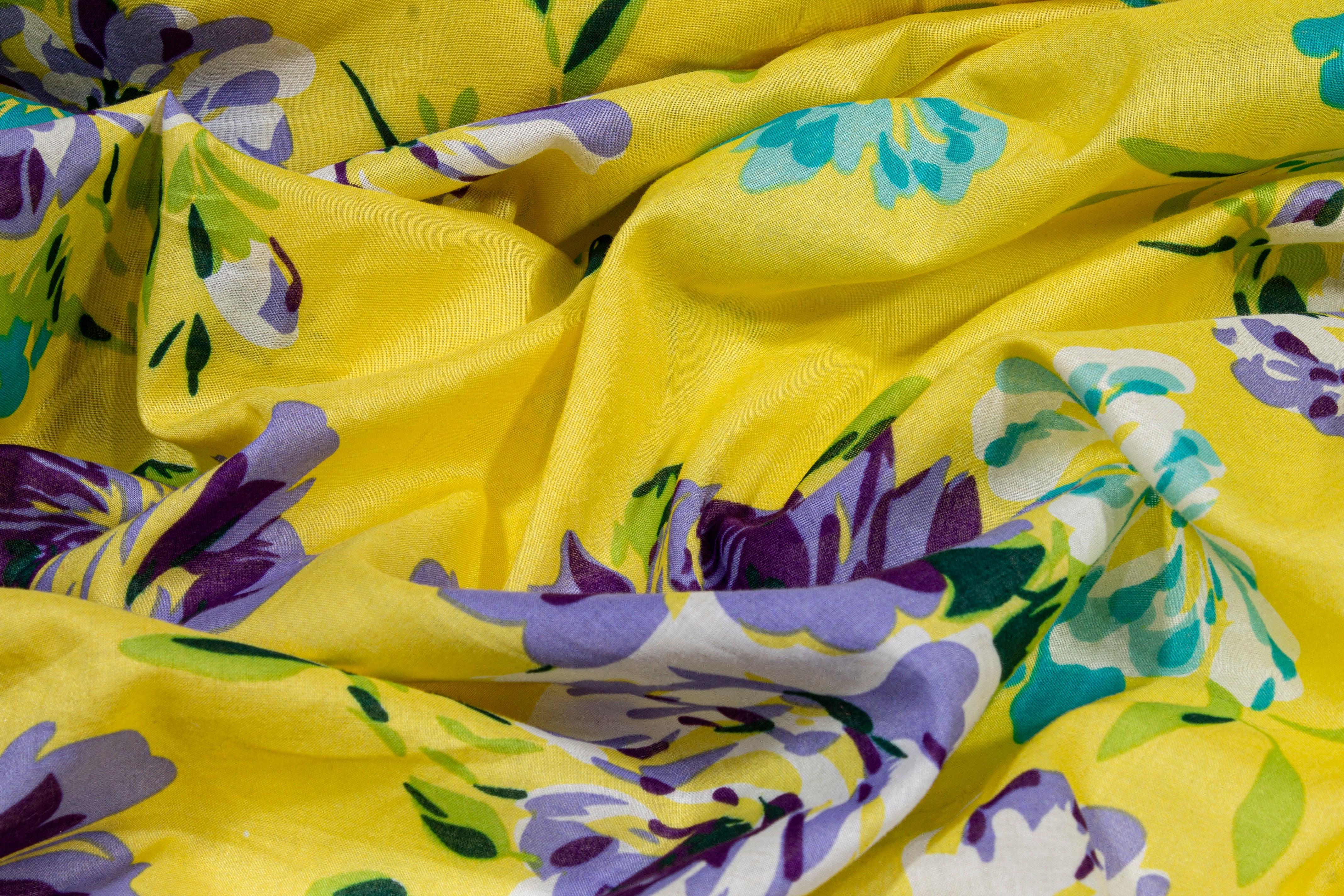 Floral Cotton Voile - Yellow, Blue, Purple - Prime Fabrics