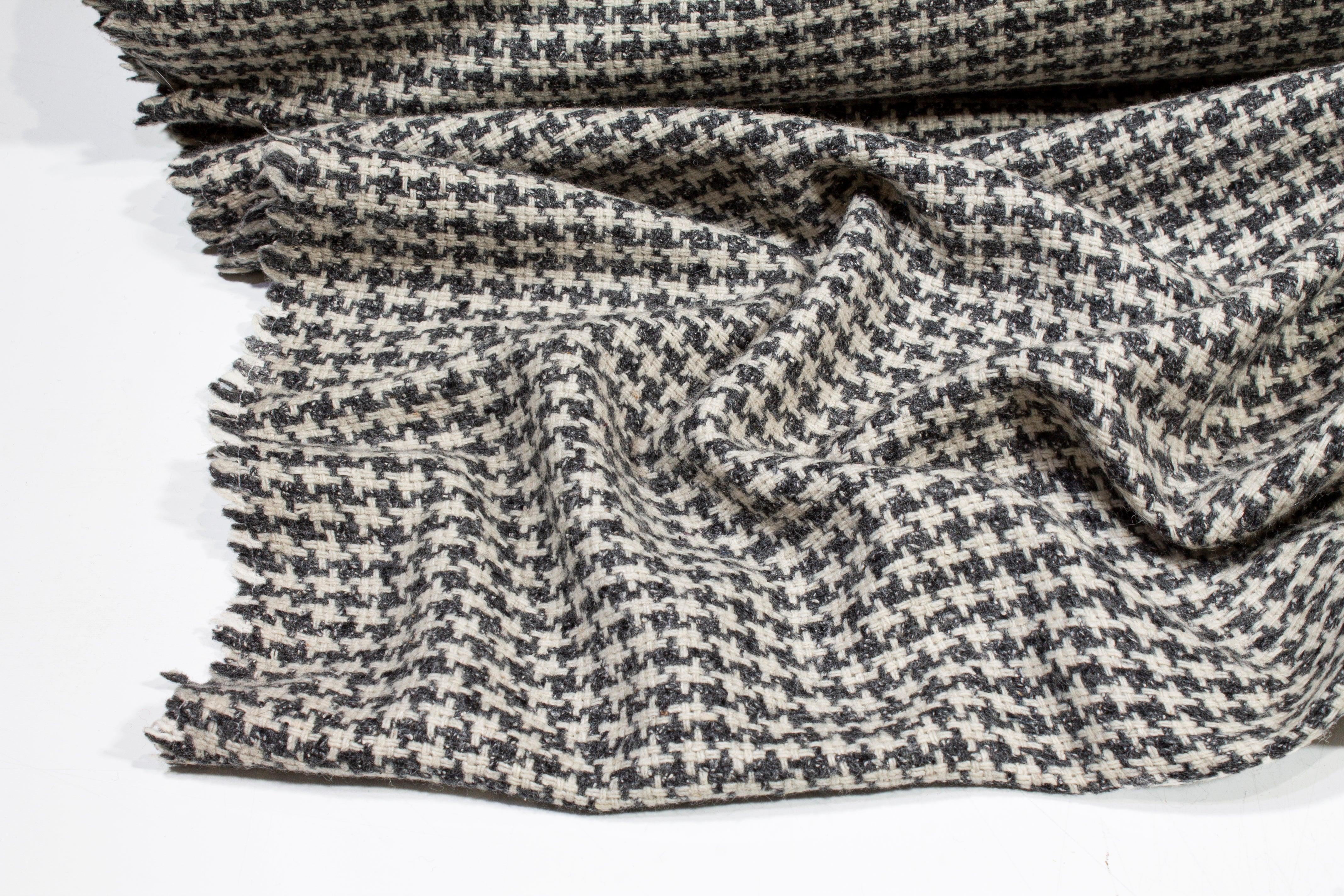 Gray and Off White Houndstooth Wool Tweed - Prime Fabrics