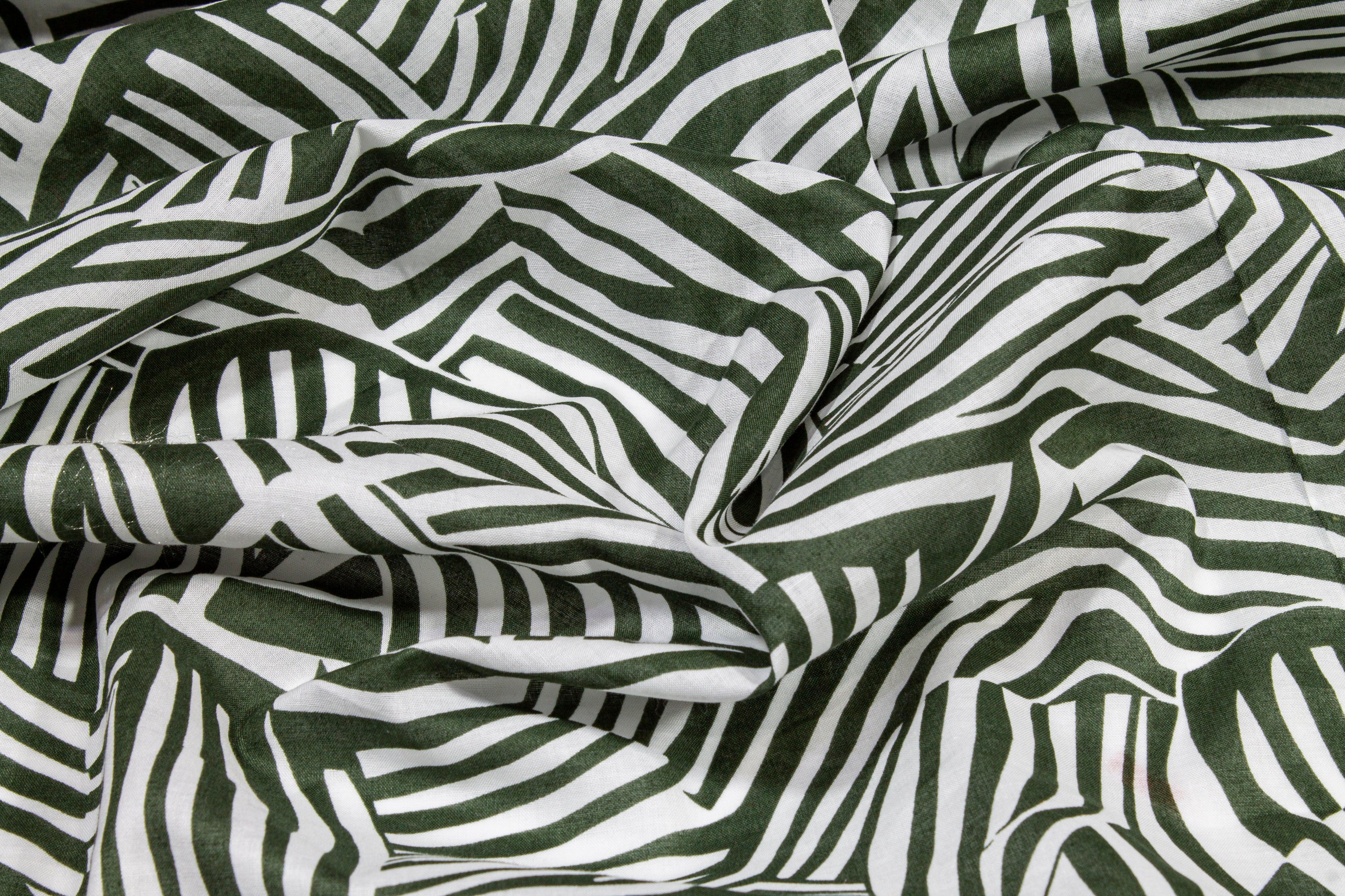 Abstract Zebra Print Cotton Voile - Green and White - Prime Fabrics