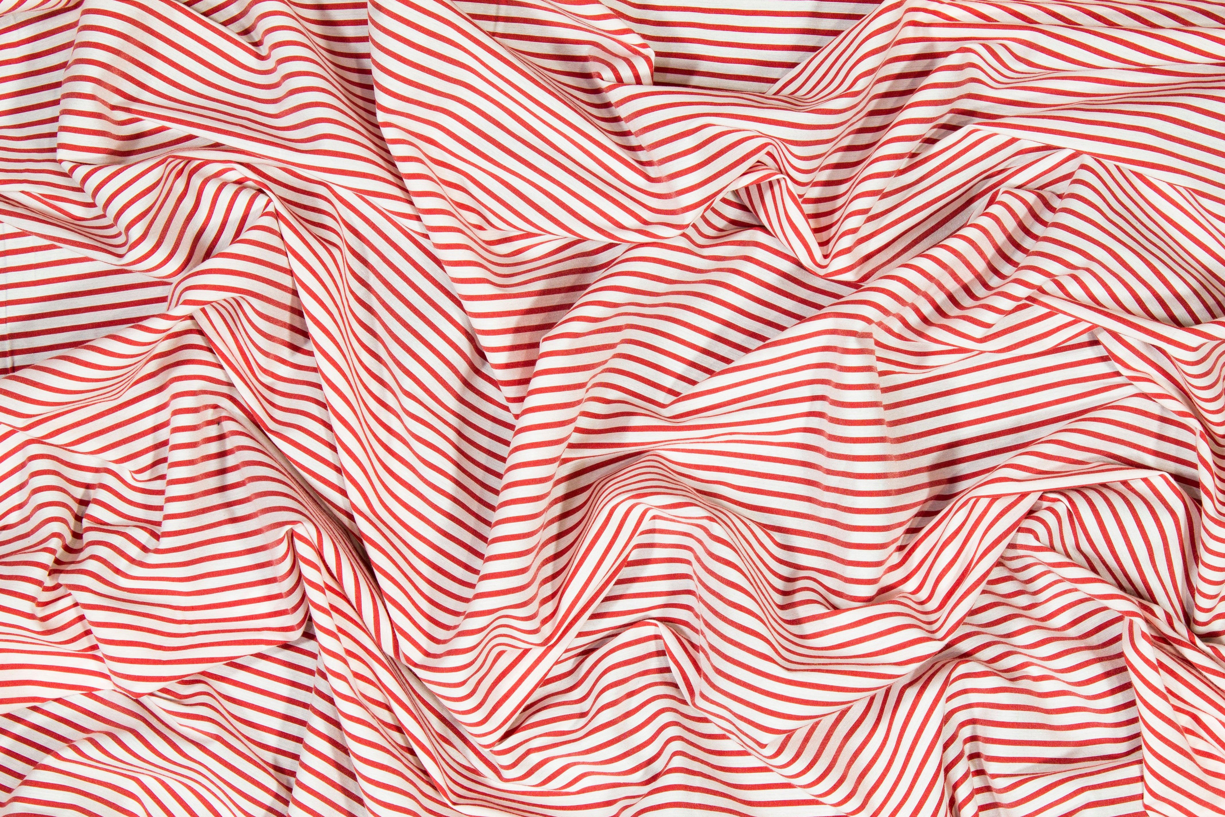 Striped Cotton Shirting - Red and White - Prime Fabrics