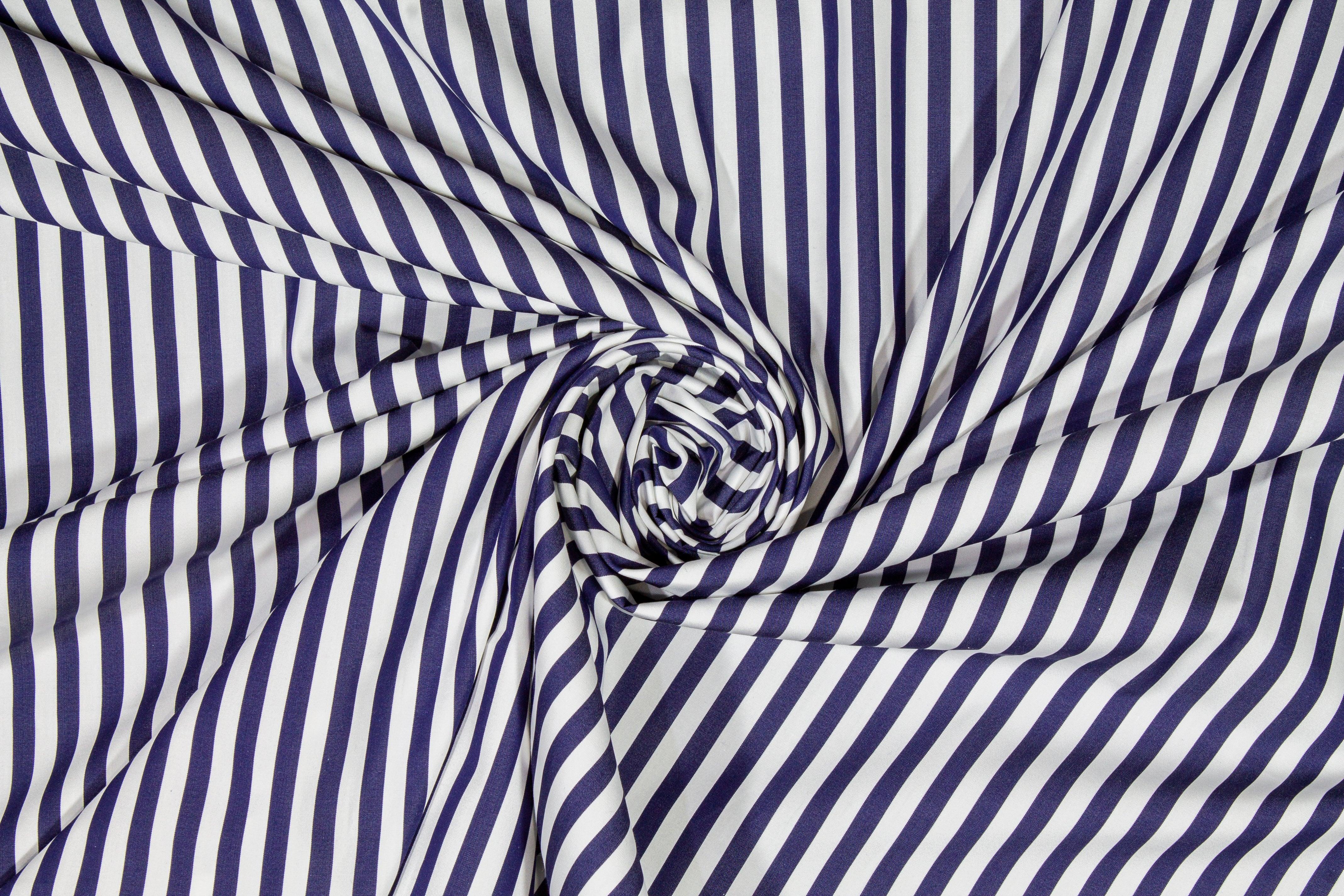 Striped Cotton Shirting - Navy and White - Prime Fabrics