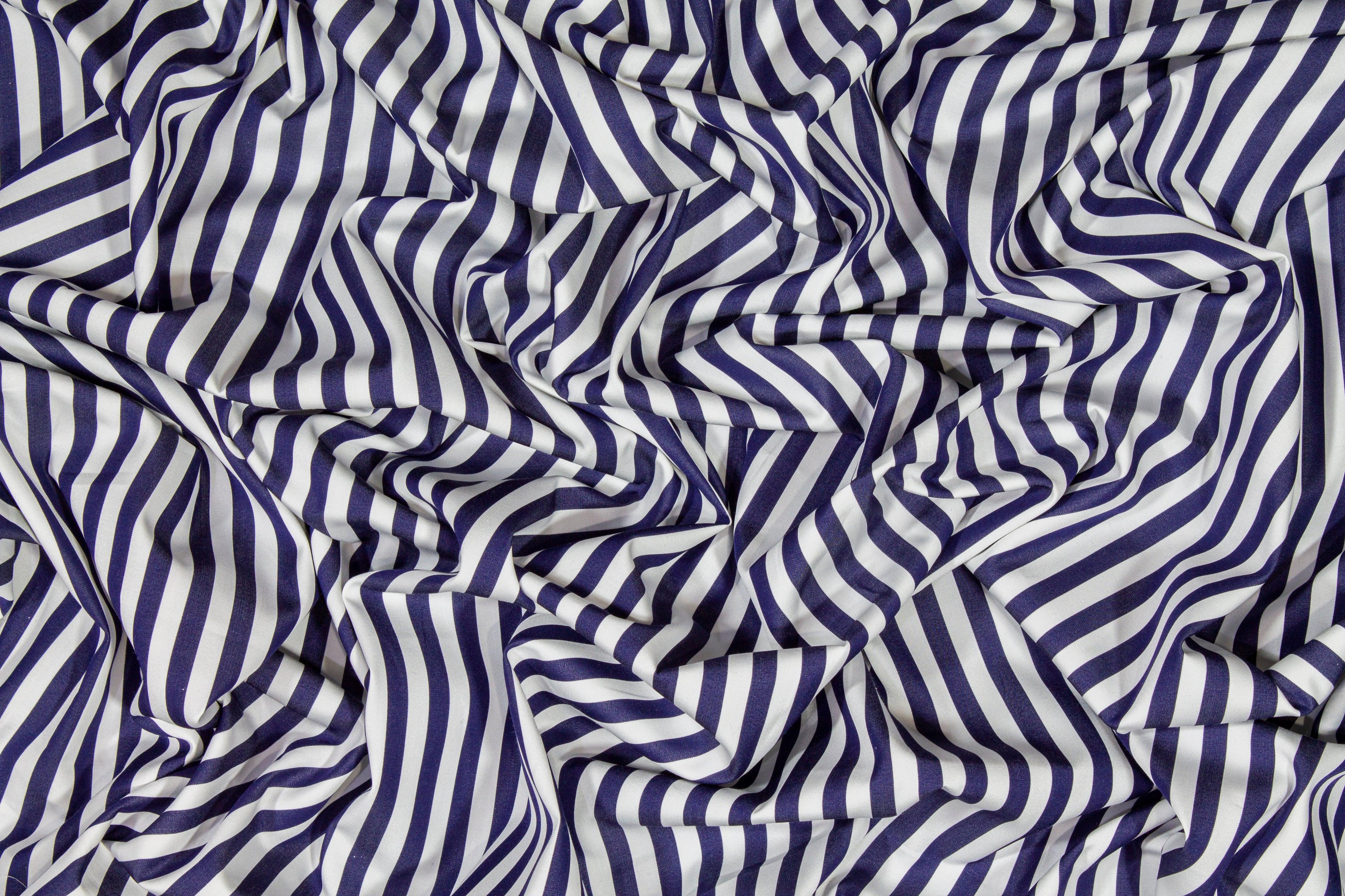 Striped Cotton Shirting - Navy and White - Prime Fabrics